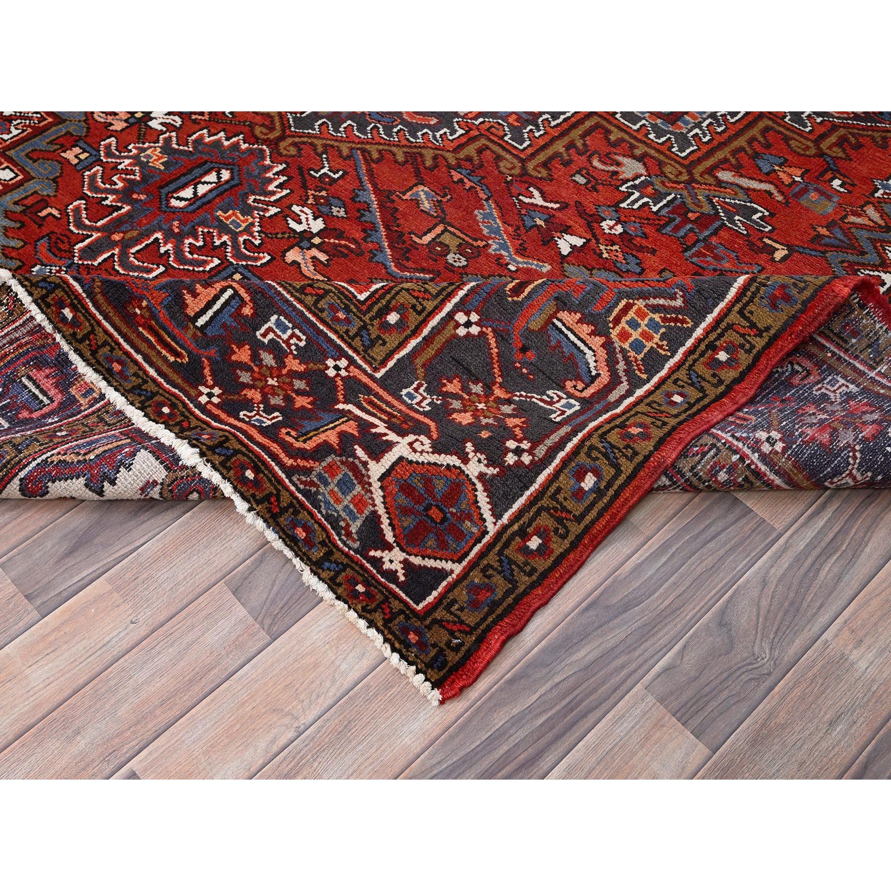 8'1"x11'1" Imperial Red, Semi Antique Persian Heriz with Village Motif, Good Condition, Rustic Feel, Worn Wool, Hand Knotted, Oriental Rug Sh85581