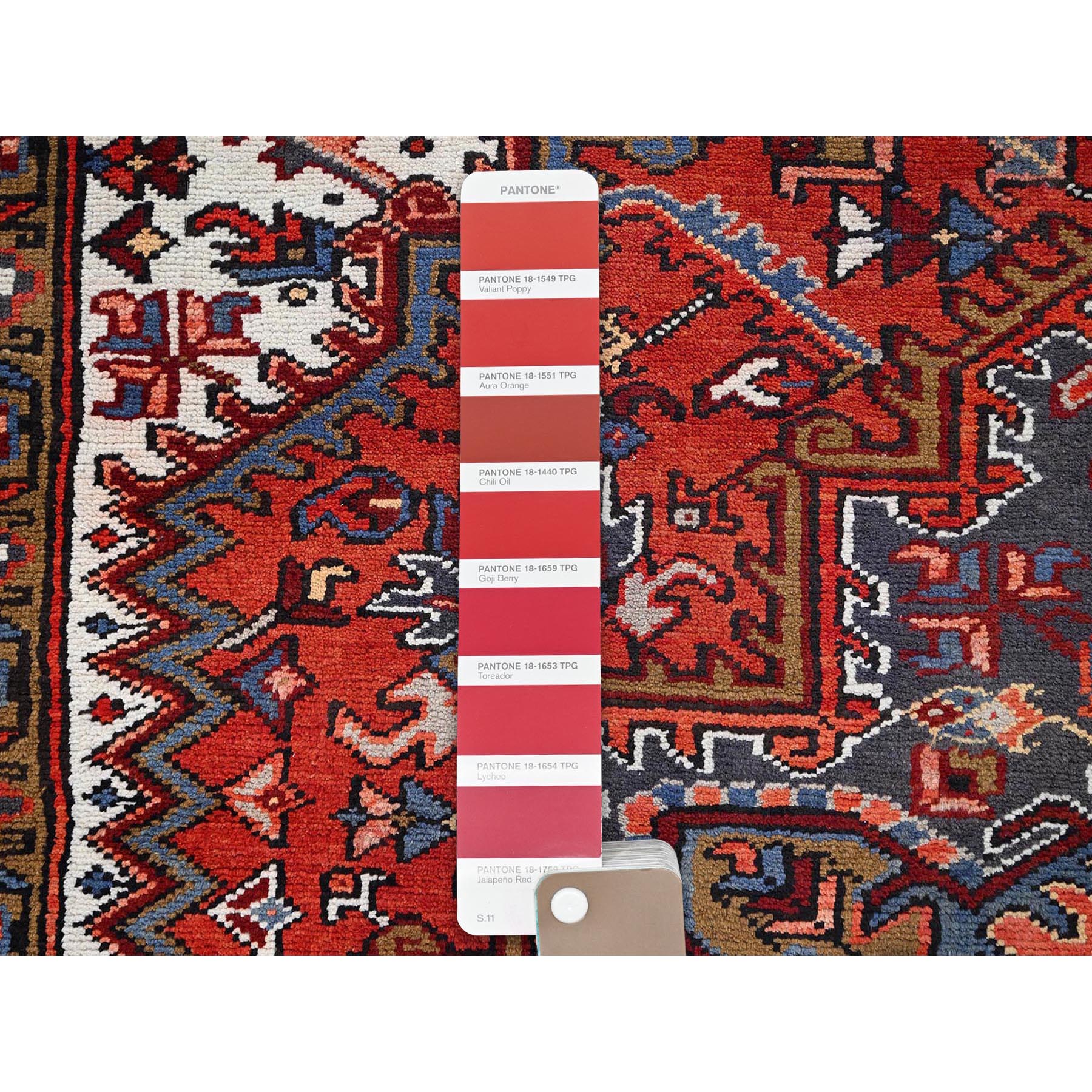 8'1"x11'1" Imperial Red, Semi Antique Persian Heriz with Village Motif, Good Condition, Rustic Feel, Worn Wool, Hand Knotted, Oriental Rug Sh85581