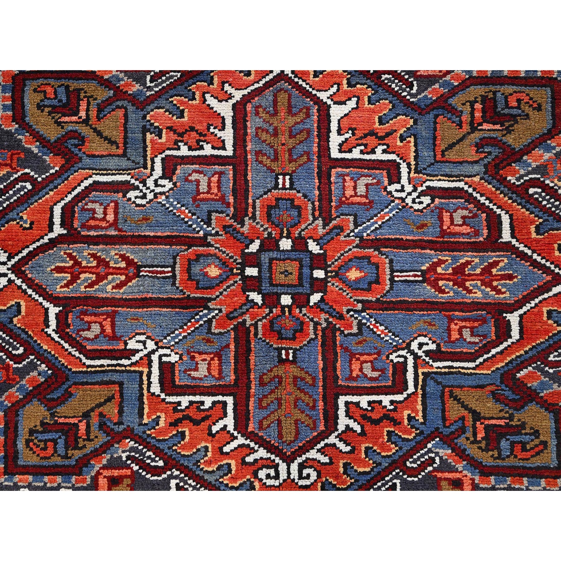 8'1"x11'1" Imperial Red, Semi Antique Persian Heriz with Village Motif, Good Condition, Rustic Feel, Worn Wool, Hand Knotted, Oriental Rug Sh85581