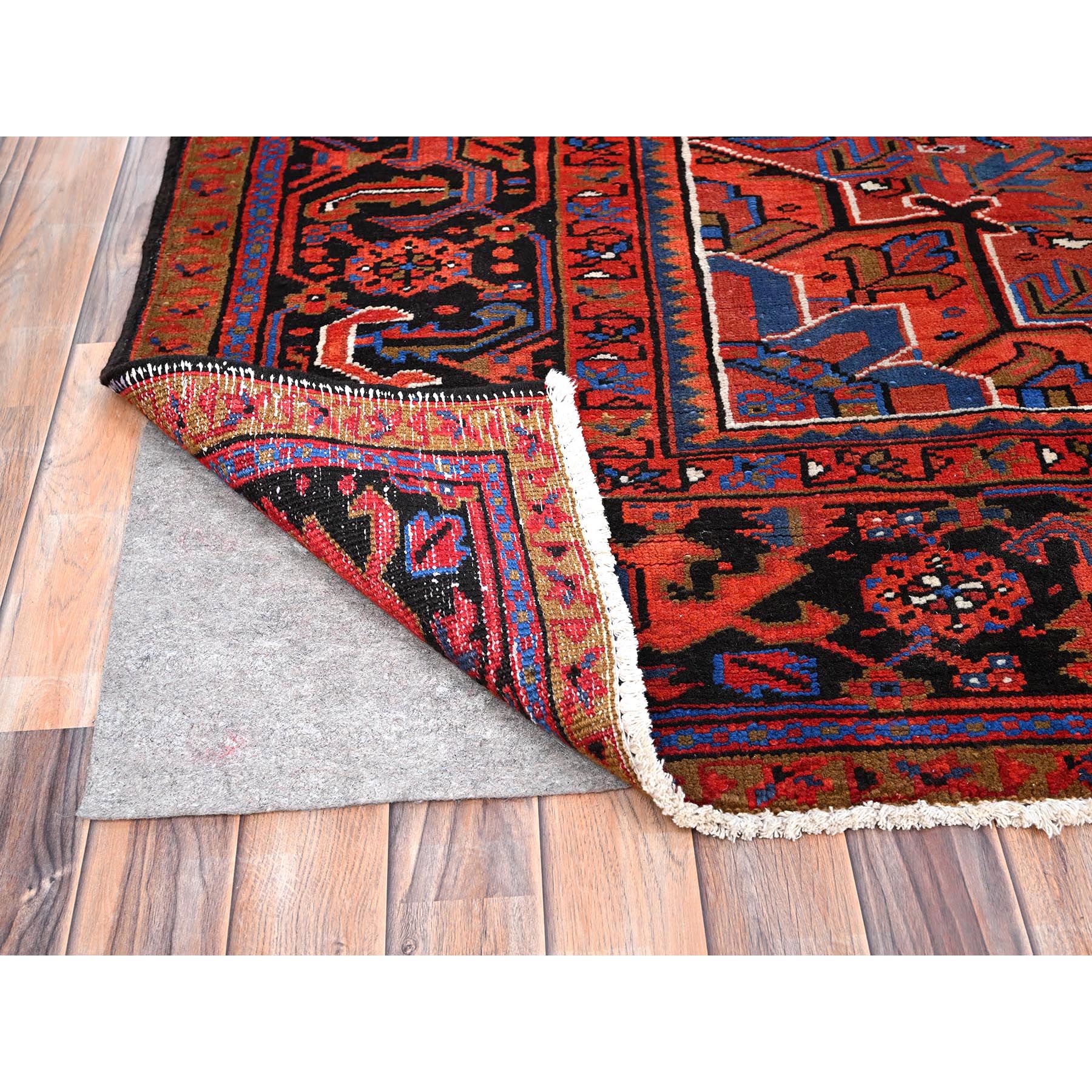 9'8"x13' Imperial Red, Pure Wool, Hand Knotted, Semi Antique Persian Heriz, Good Condition, Distressed Feel, Evenly Worn, Oriental Rug Sh85584