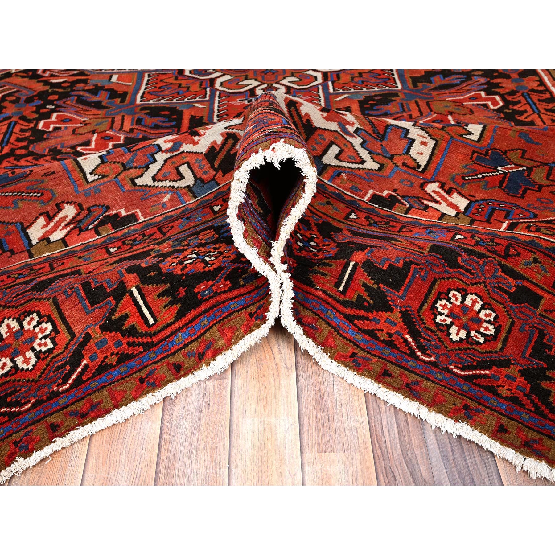 9'8"x13' Imperial Red, Pure Wool, Hand Knotted, Semi Antique Persian Heriz, Good Condition, Distressed Feel, Evenly Worn, Oriental Rug Sh85584