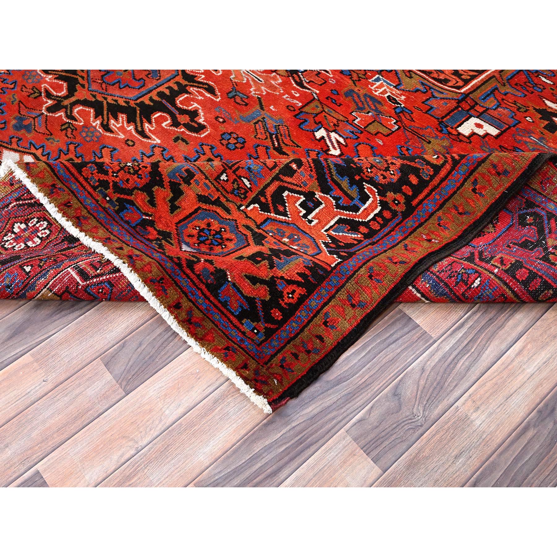 9'8"x13' Imperial Red, Pure Wool, Hand Knotted, Semi Antique Persian Heriz, Good Condition, Distressed Feel, Evenly Worn, Oriental Rug Sh85584