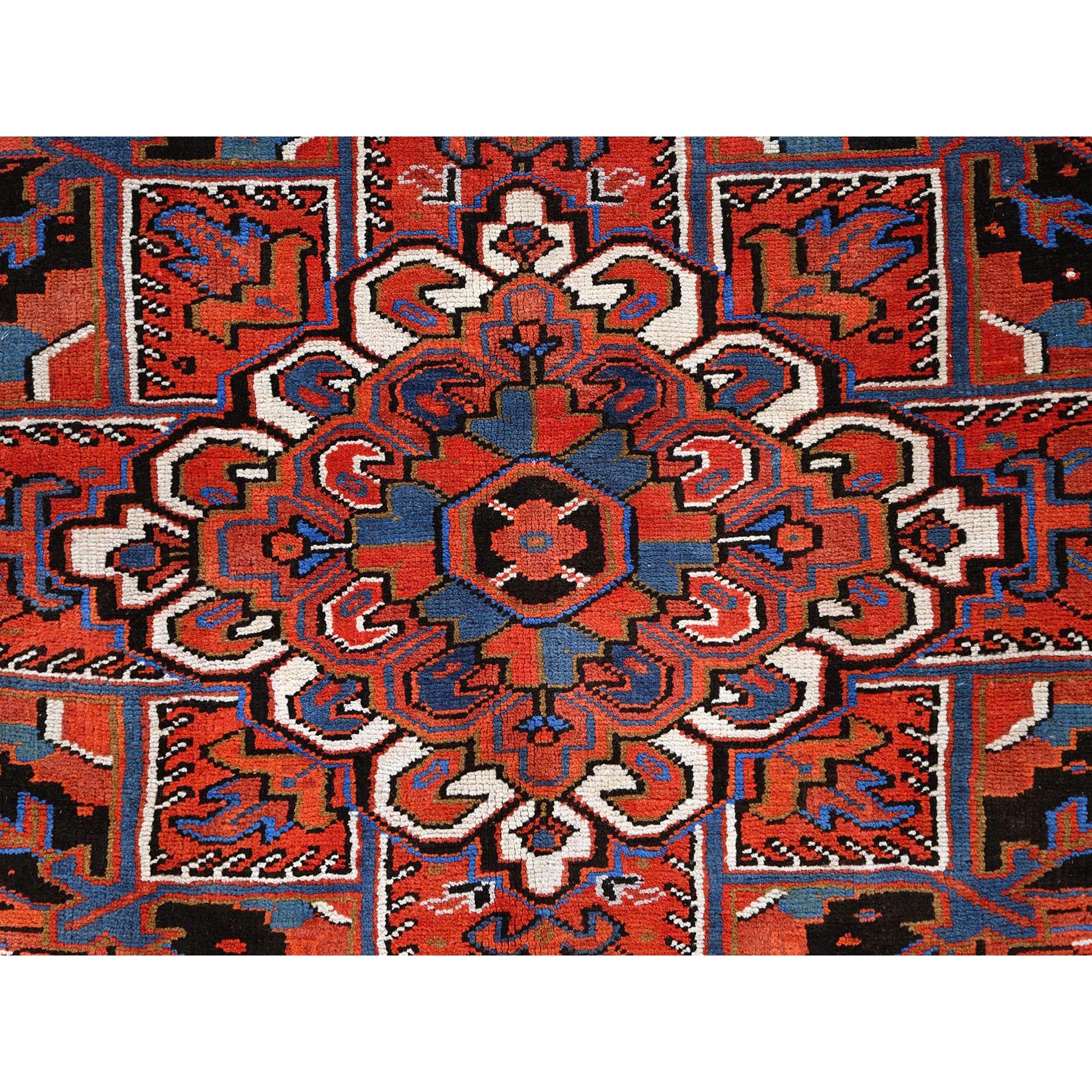 9'8"x13' Imperial Red, Pure Wool, Hand Knotted, Semi Antique Persian Heriz, Good Condition, Distressed Feel, Evenly Worn, Oriental Rug Sh85584