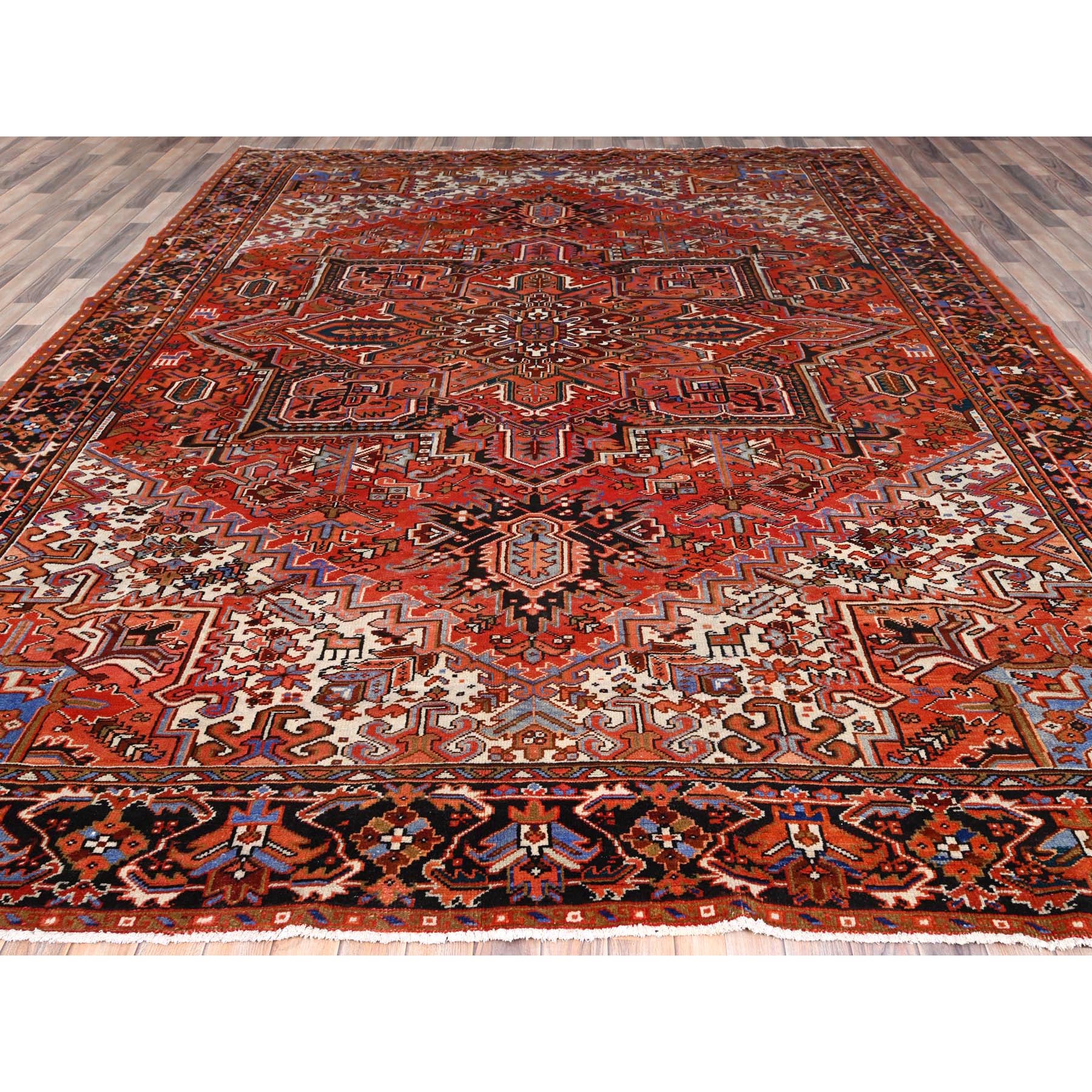 10'1"x13'2" Chili Red, Semi Antique Persian Heriz, Good Condition, Rustic Feel, Worn Wool, Hand Knotted, Oriental Rug Sh85589