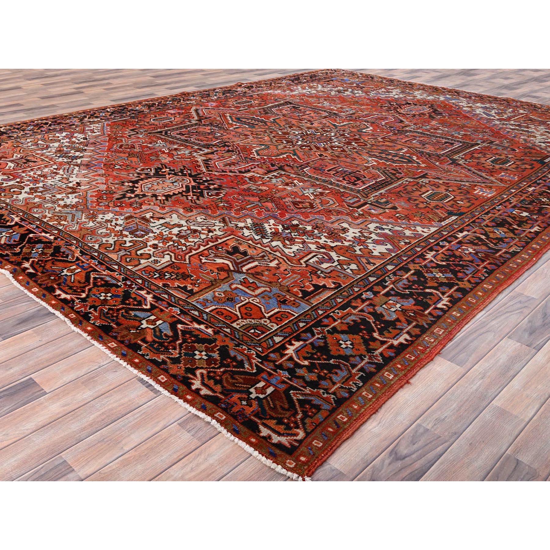 10'1"x13'2" Chili Red, Semi Antique Persian Heriz, Good Condition, Rustic Feel, Worn Wool, Hand Knotted, Oriental Rug Sh85589