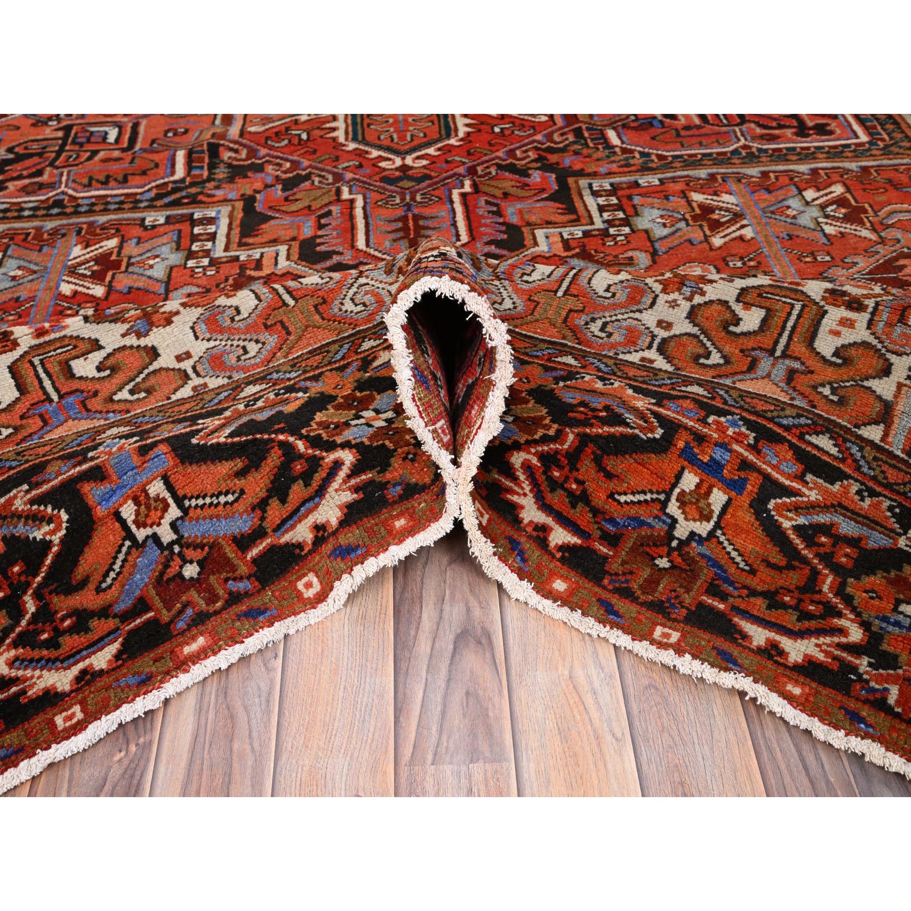 10'1"x13'2" Chili Red, Semi Antique Persian Heriz, Good Condition, Rustic Feel, Worn Wool, Hand Knotted, Oriental Rug Sh85589
