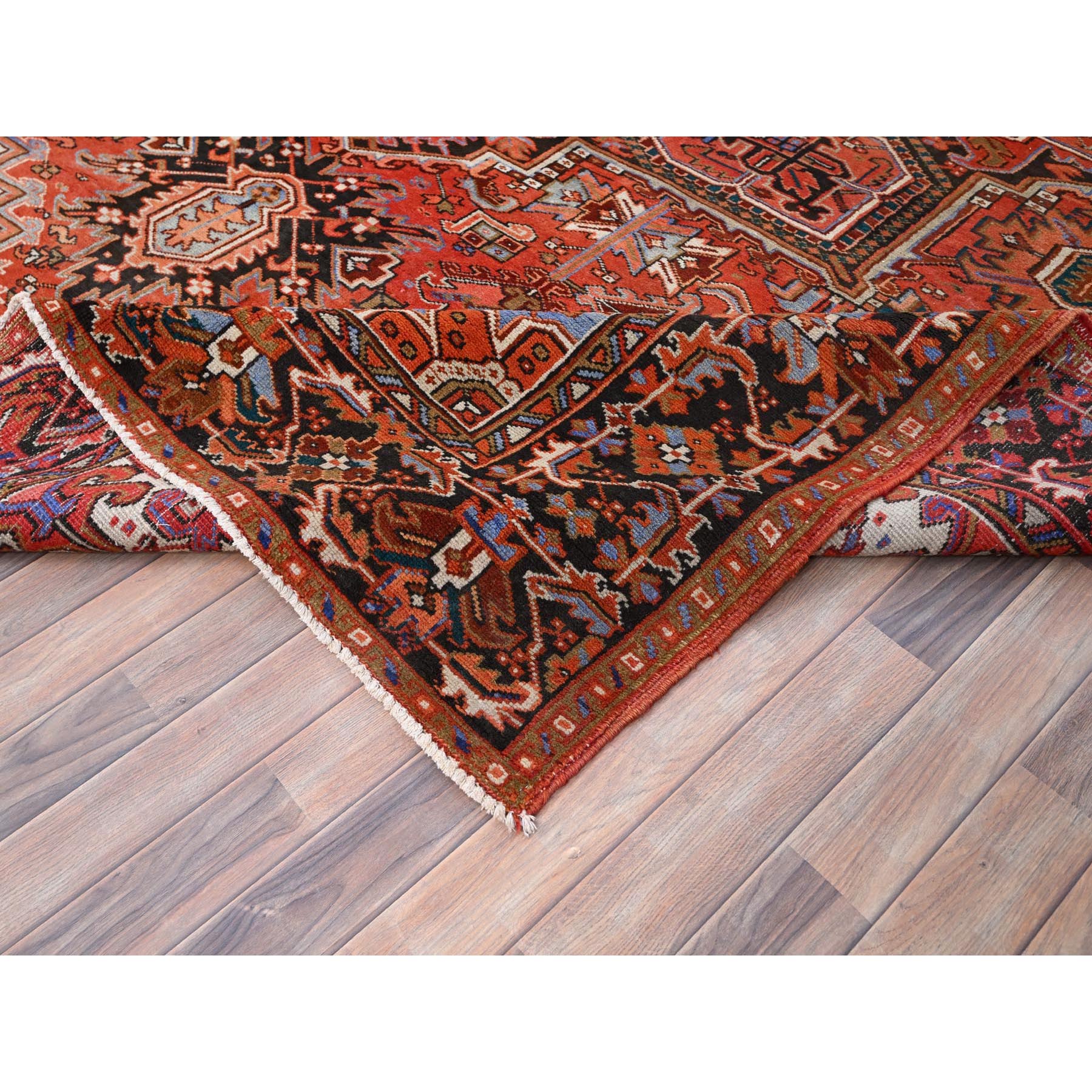 10'1"x13'2" Chili Red, Semi Antique Persian Heriz, Good Condition, Rustic Feel, Worn Wool, Hand Knotted, Oriental Rug Sh85589