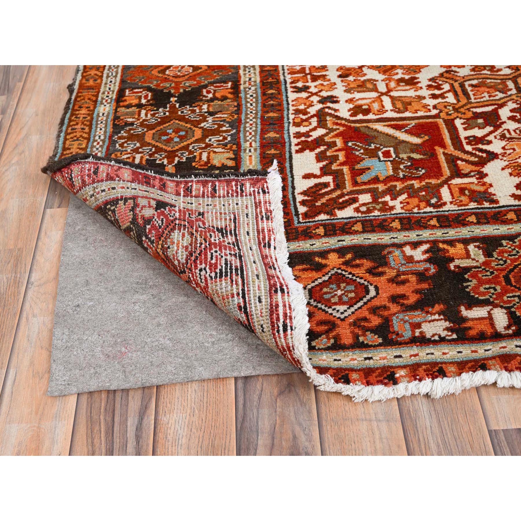 10'2"x13' Alloy Orange, Semi Antique Persian Heriz with Ivory Corners, Good Condition, Rustic Feel, Worn Wool, Hand Knotted, Oriental Rug Sh85656