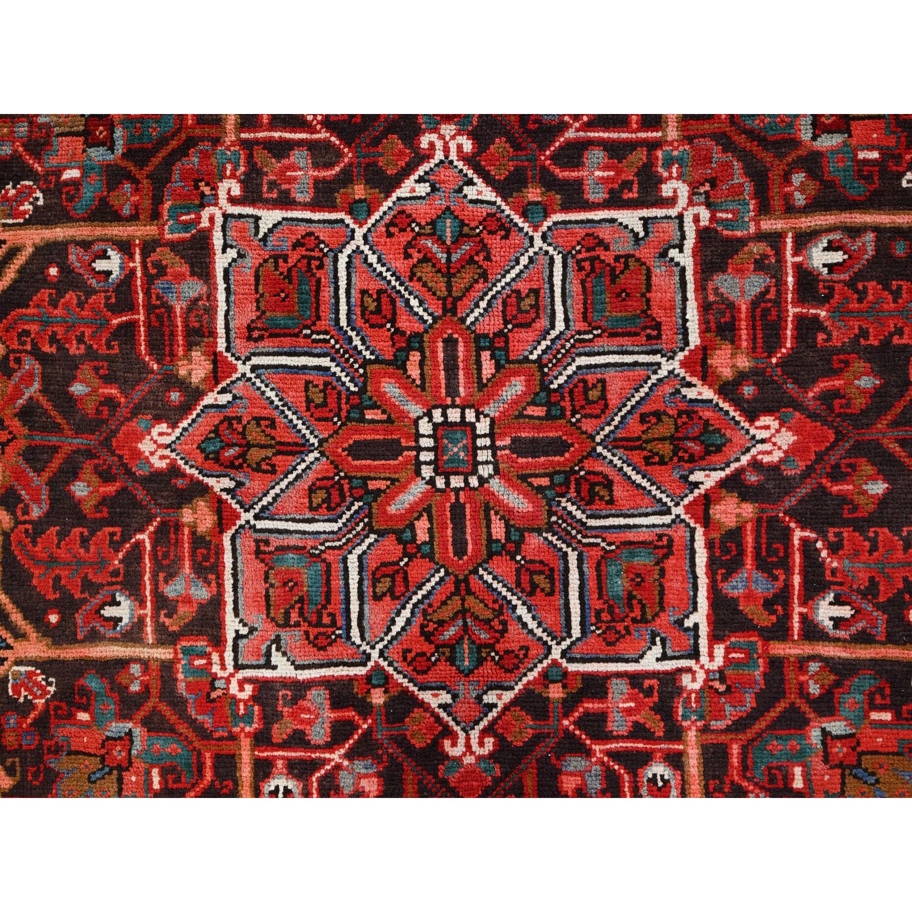7'7"x11' Chili Red, Rustic Look, Worn Wool, Hand Knotted, Semi Antique Persian Heriz with Tribal Ambience, Good Condition, Oriental Rug Sh85659