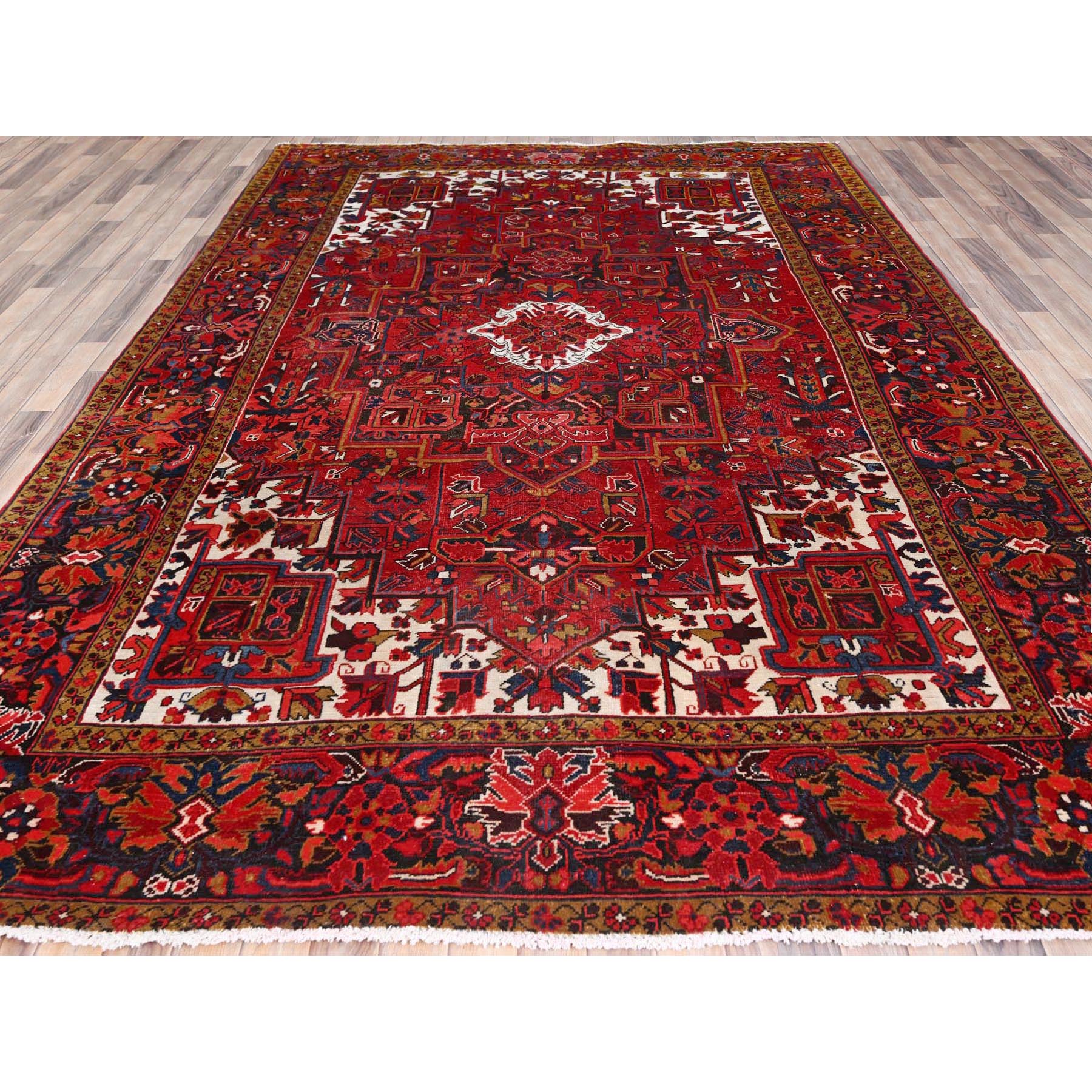 8'2"x11'10" Barn Red, Vintage Persian Heriz, Good Condition, Rustic Look, Worn Wool, Hand Knotted, Oriental Rug Sh85663