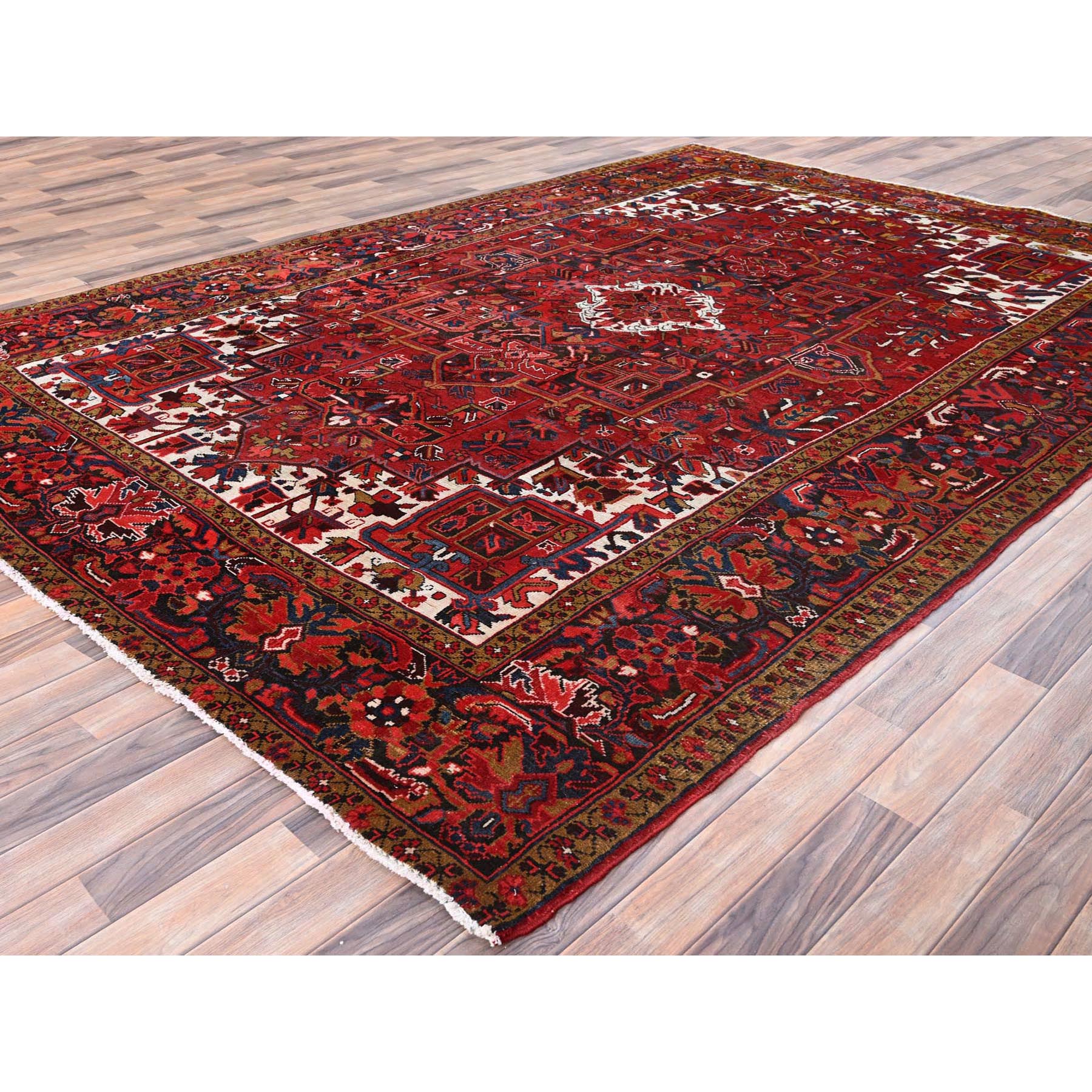8'2"x11'10" Barn Red, Vintage Persian Heriz, Good Condition, Rustic Look, Worn Wool, Hand Knotted, Oriental Rug Sh85663