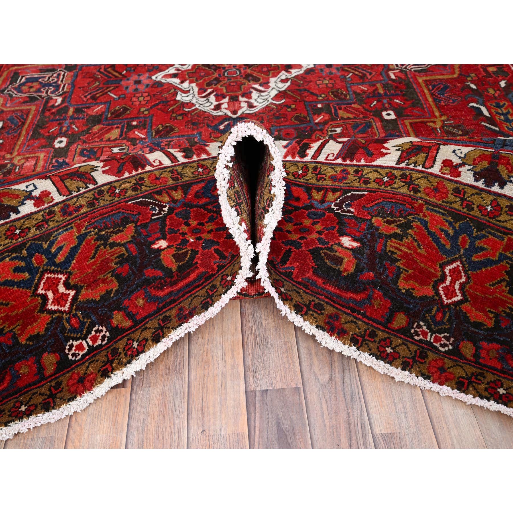8'2"x11'10" Barn Red, Vintage Persian Heriz, Good Condition, Rustic Look, Worn Wool, Hand Knotted, Oriental Rug Sh85663