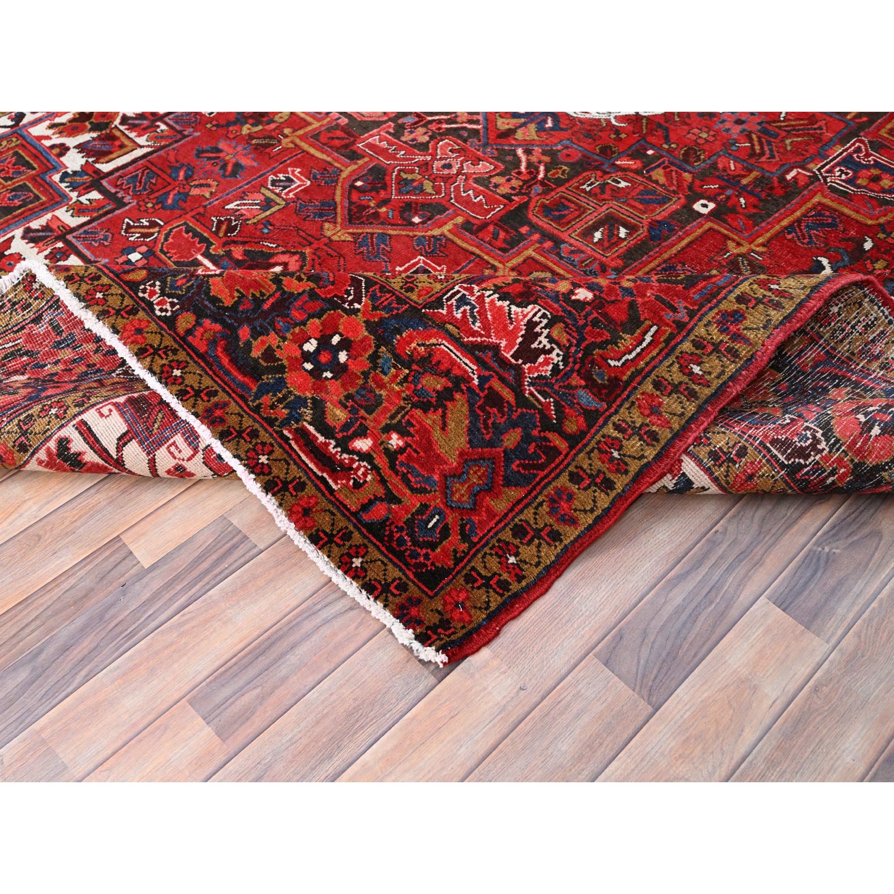 8'2"x11'10" Barn Red, Vintage Persian Heriz, Good Condition, Rustic Look, Worn Wool, Hand Knotted, Oriental Rug Sh85663