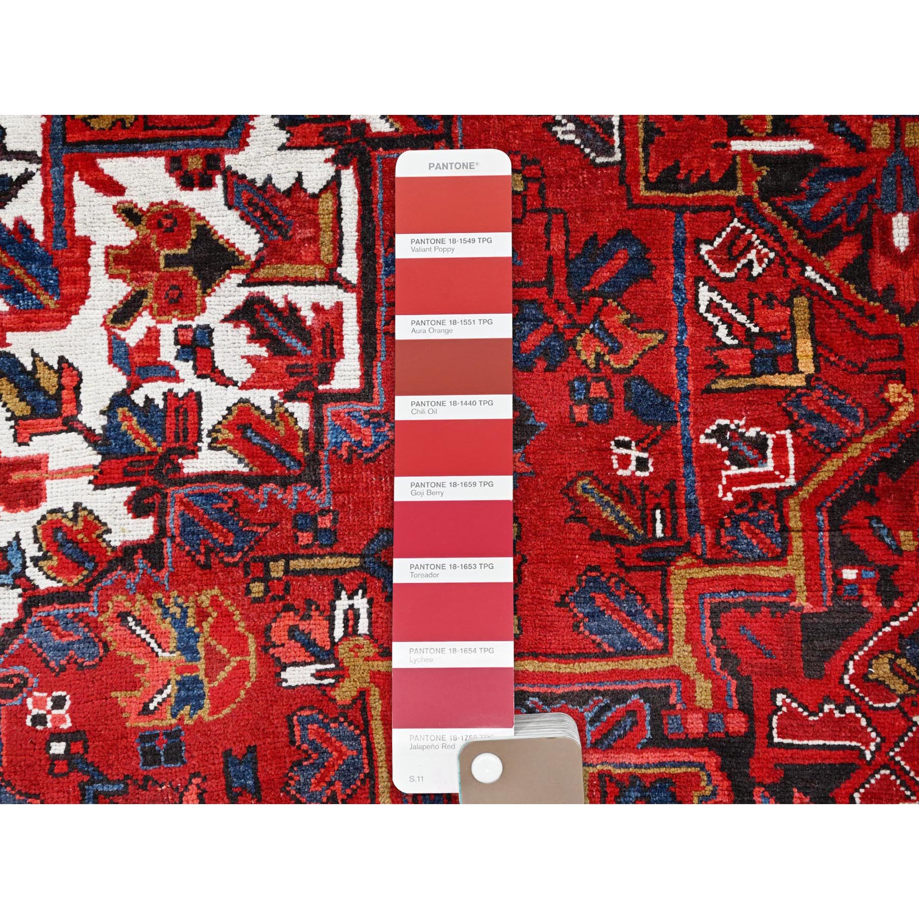 8'2"x11'10" Barn Red, Vintage Persian Heriz, Good Condition, Rustic Look, Worn Wool, Hand Knotted, Oriental Rug Sh85663