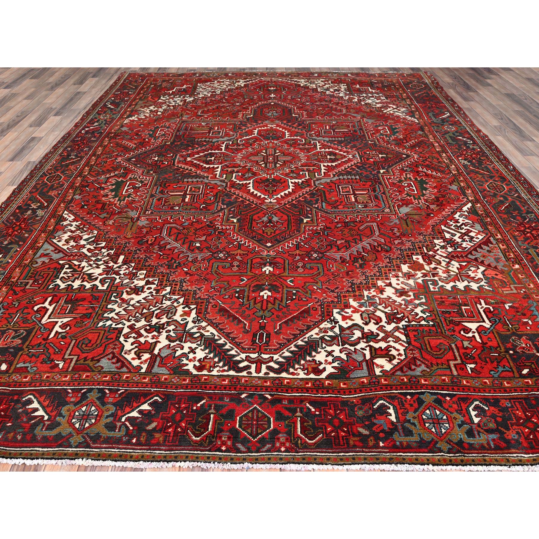 9'9"x12'5" Barn Red, Vintage Persian Heriz, Good Condition, Rustic Feel, Worn Wool, Hand Knotted, Oriental Rug Sh85669