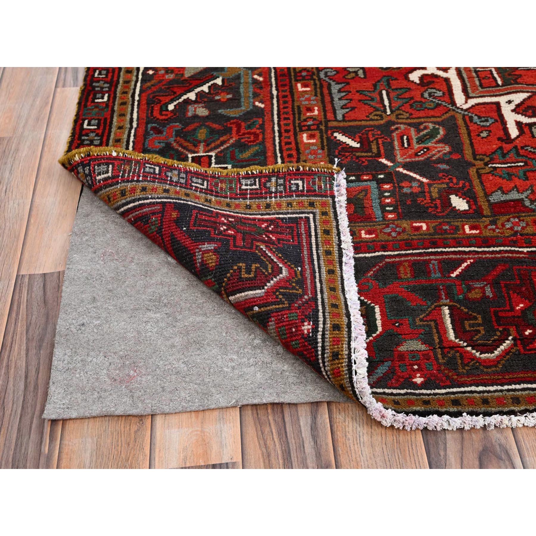 9'9"x12'5" Barn Red, Vintage Persian Heriz, Good Condition, Rustic Feel, Worn Wool, Hand Knotted, Oriental Rug Sh85669