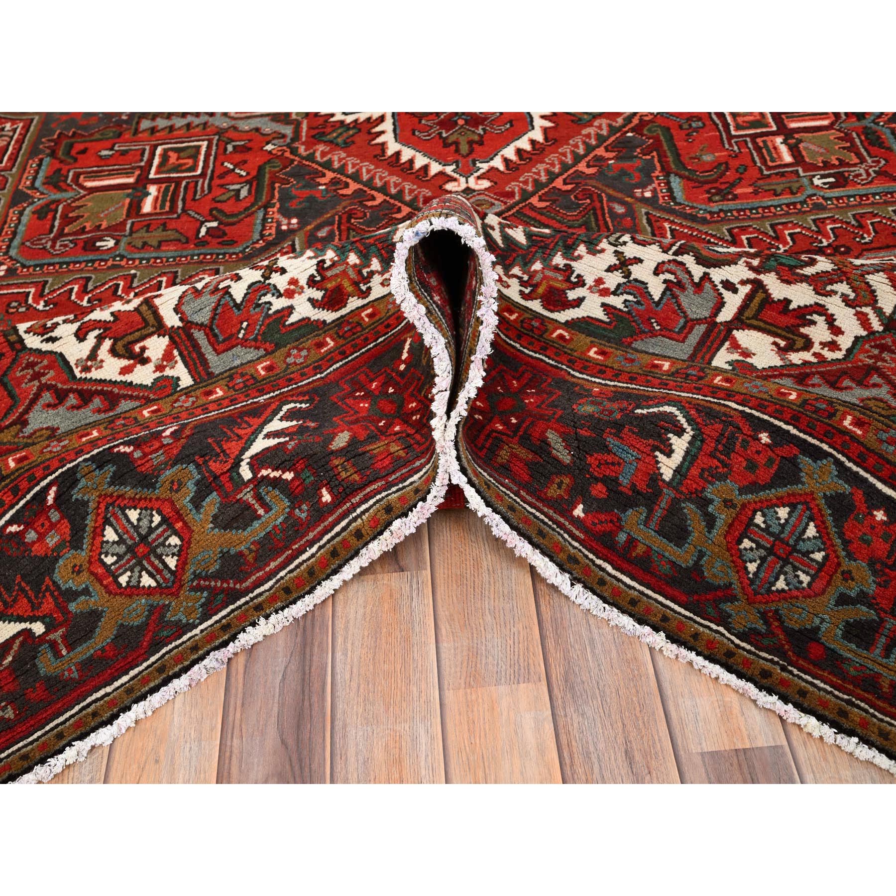 9'9"x12'5" Barn Red, Vintage Persian Heriz, Good Condition, Rustic Feel, Worn Wool, Hand Knotted, Oriental Rug Sh85669