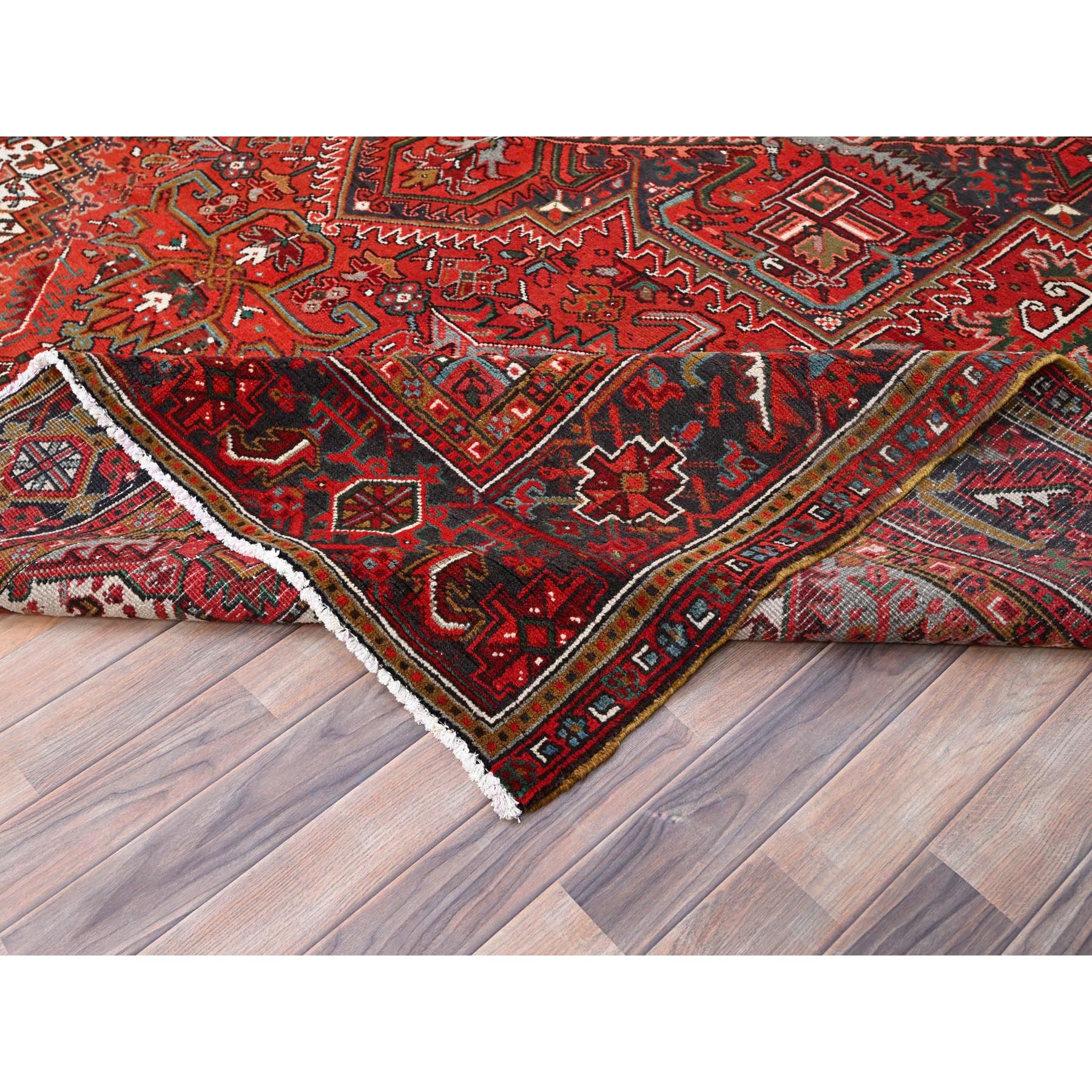 9'9"x12'5" Barn Red, Vintage Persian Heriz, Good Condition, Rustic Feel, Worn Wool, Hand Knotted, Oriental Rug Sh85669