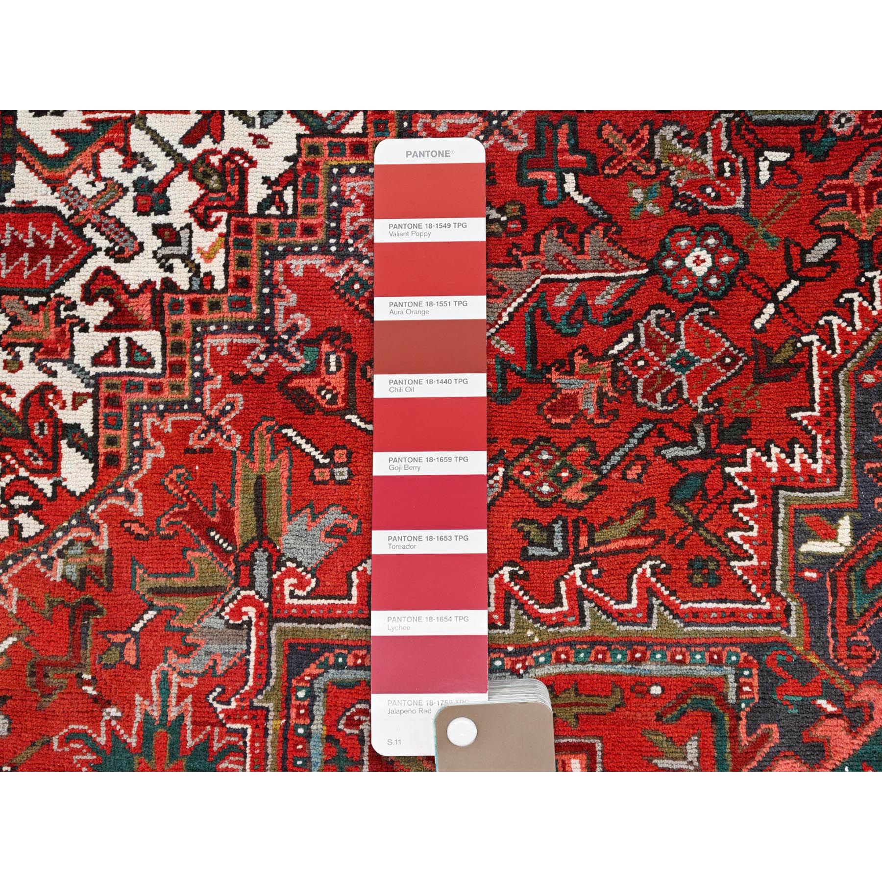 9'9"x12'5" Barn Red, Vintage Persian Heriz, Good Condition, Rustic Feel, Worn Wool, Hand Knotted, Oriental Rug Sh85669