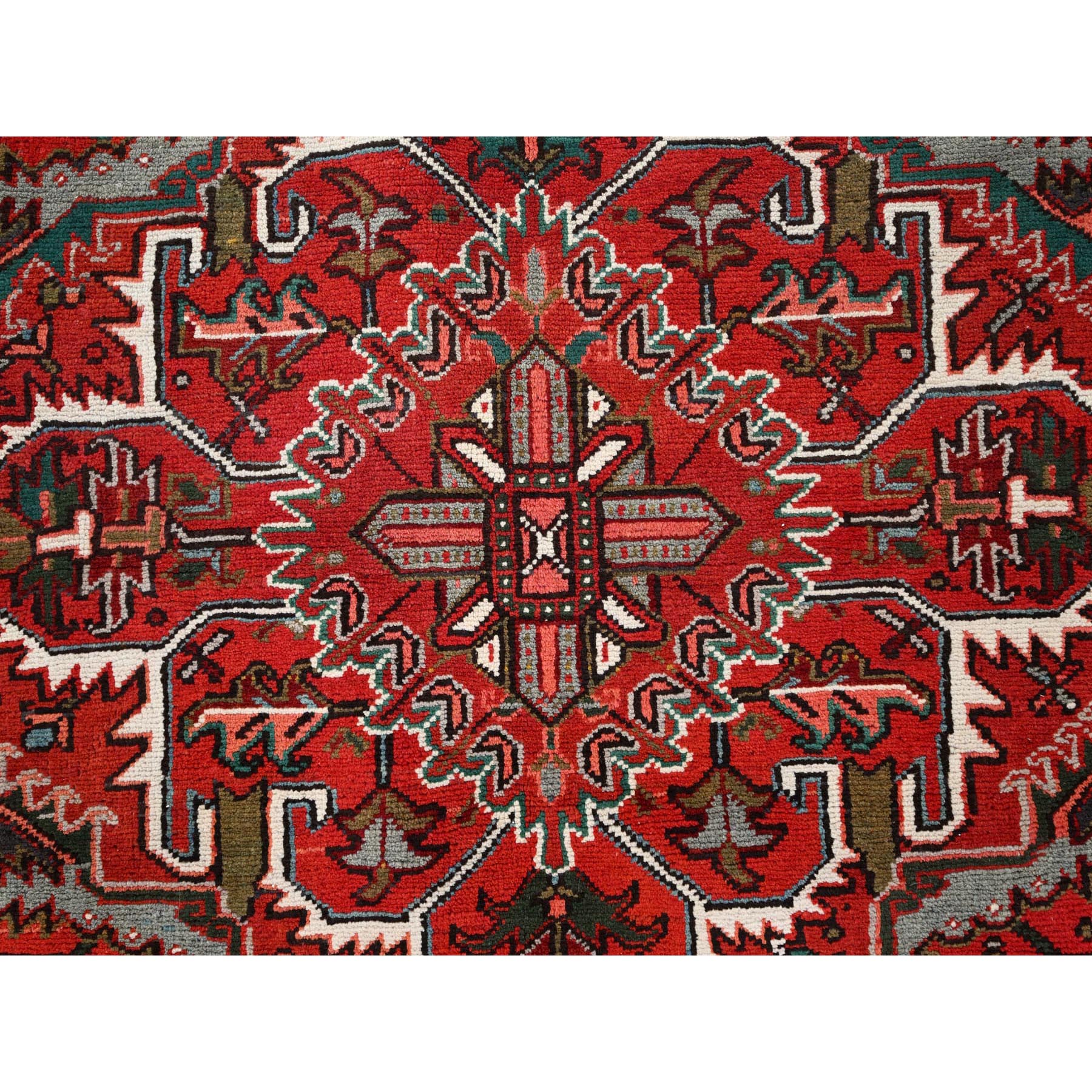 9'9"x12'5" Barn Red, Vintage Persian Heriz, Good Condition, Rustic Feel, Worn Wool, Hand Knotted, Oriental Rug Sh85669