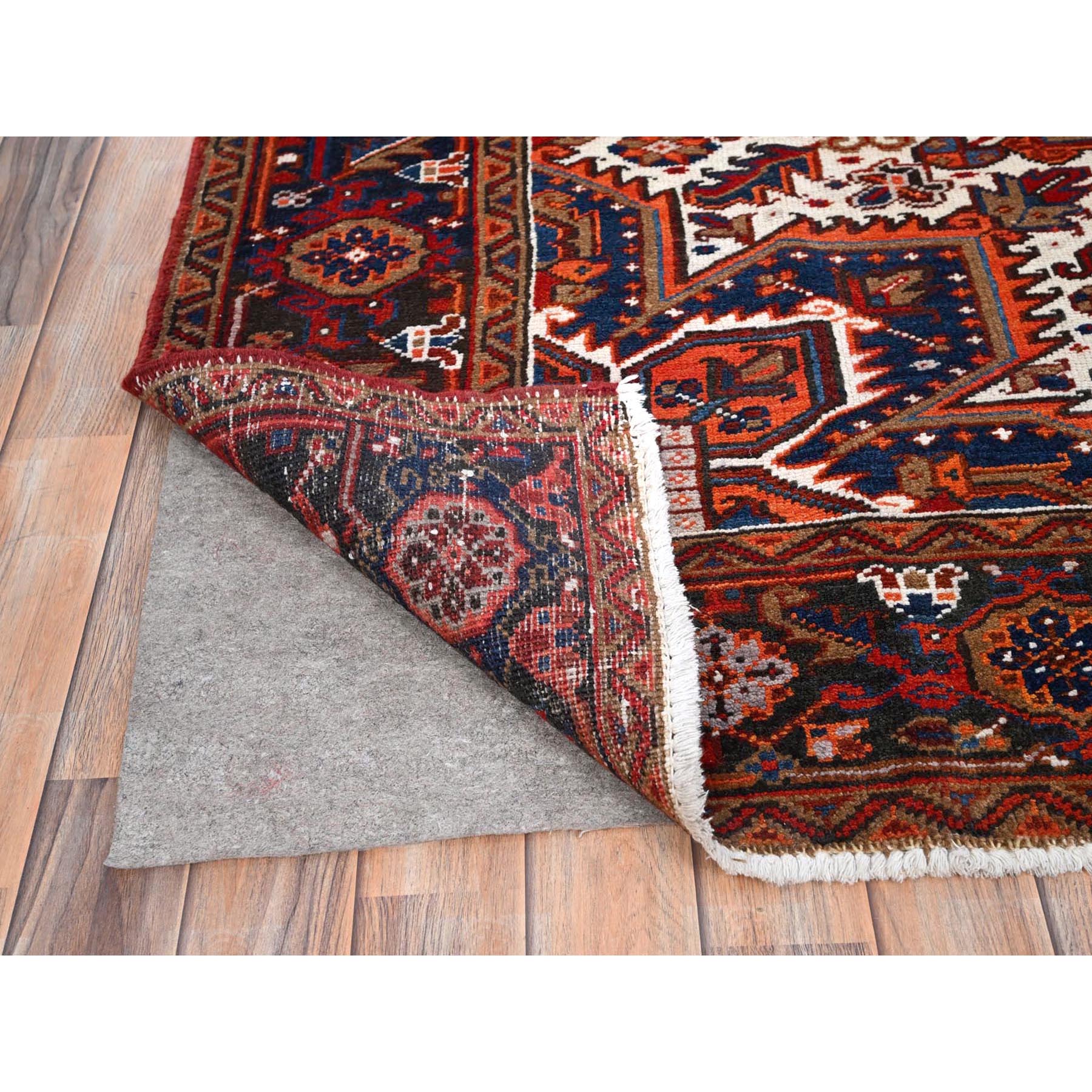 7'5"x8'10" Chili Red, Good Condition, Rustic Feel, Worn Wool, Hand Knotted, Vintage Persian Heriz, Village Motif, Oriental Rug Sh85681