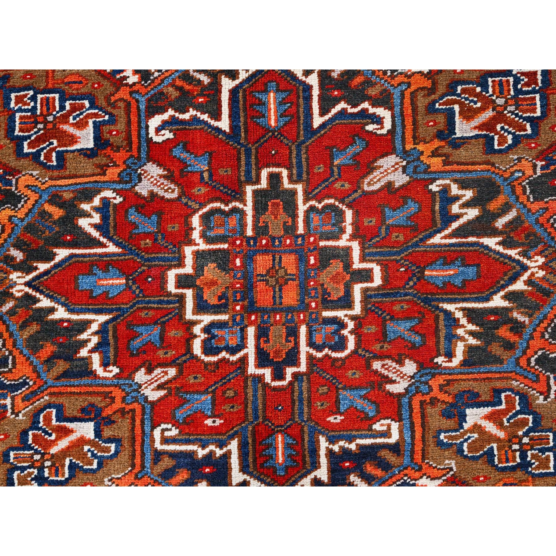 7'5"x8'10" Chili Red, Good Condition, Rustic Feel, Worn Wool, Hand Knotted, Vintage Persian Heriz, Village Motif, Oriental Rug Sh85681