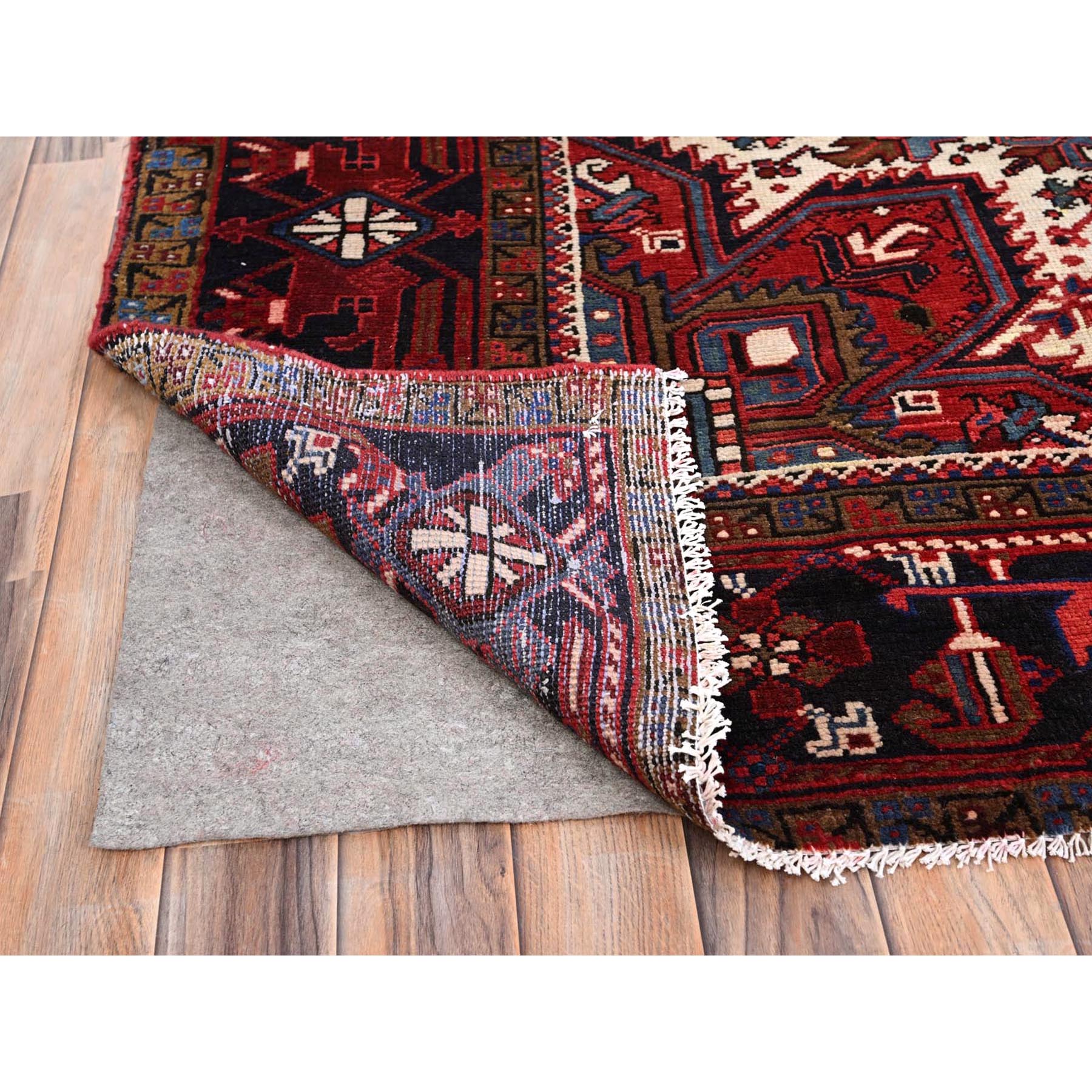 9'9"x13'3" Imperial Red, Semi Antique Persian Heriz, Good Condition, Distressed Look, Pure Wool, Hand Knotted, Oriental Rug Sh85682