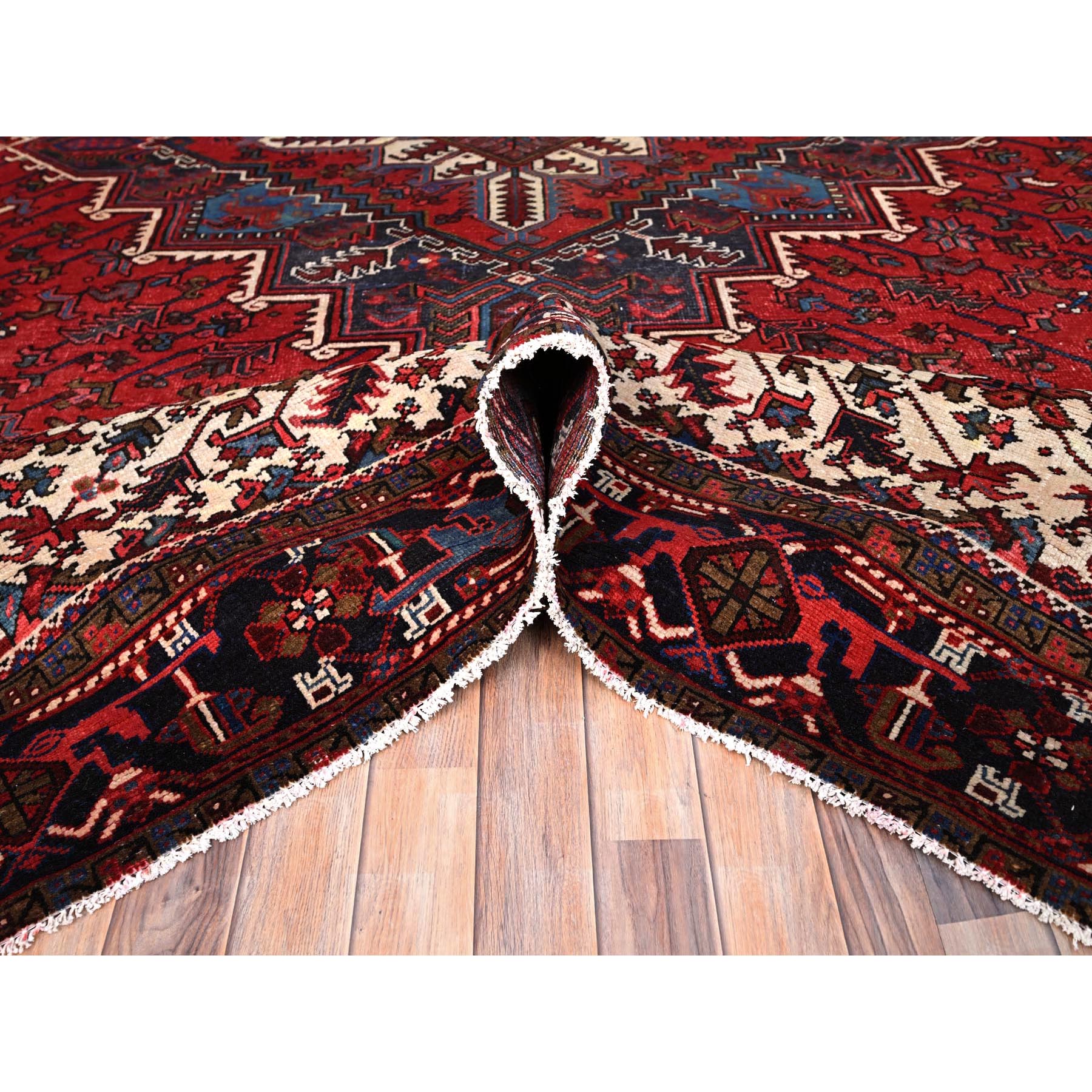 9'9"x13'3" Imperial Red, Semi Antique Persian Heriz, Good Condition, Distressed Look, Pure Wool, Hand Knotted, Oriental Rug Sh85682