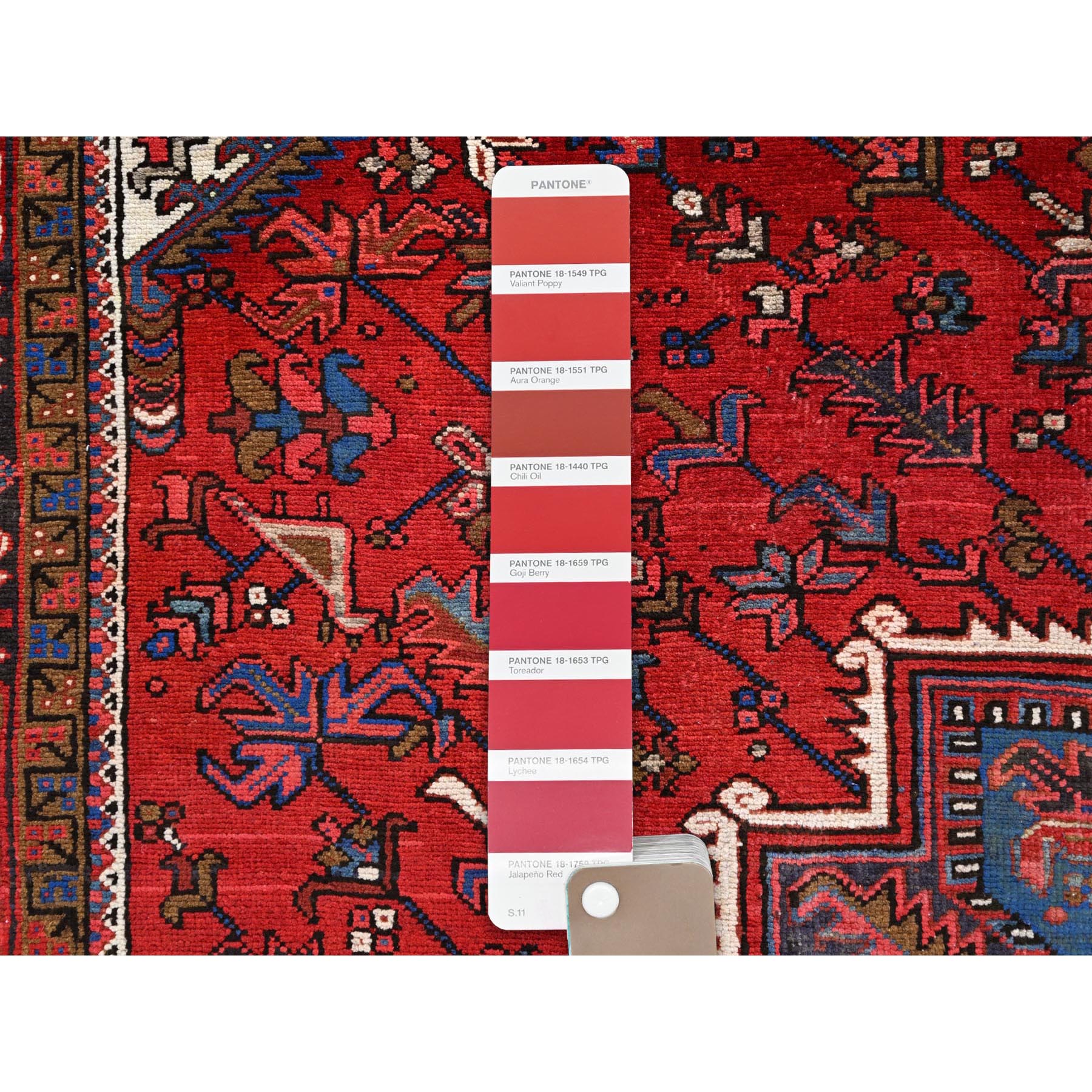 9'9"x13'3" Imperial Red, Semi Antique Persian Heriz, Good Condition, Distressed Look, Pure Wool, Hand Knotted, Oriental Rug Sh85682
