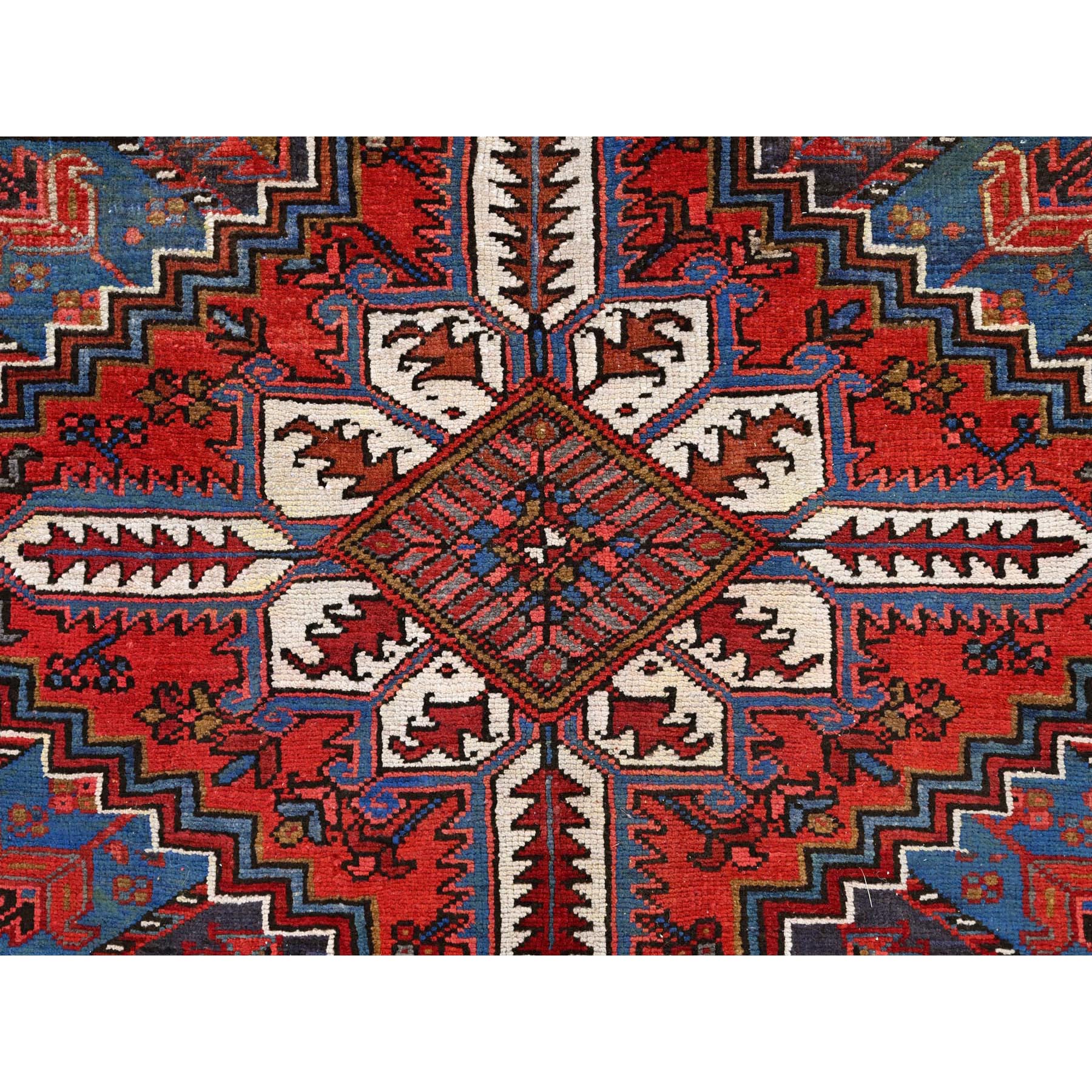 9'9"x13'3" Imperial Red, Semi Antique Persian Heriz, Good Condition, Distressed Look, Pure Wool, Hand Knotted, Oriental Rug Sh85682