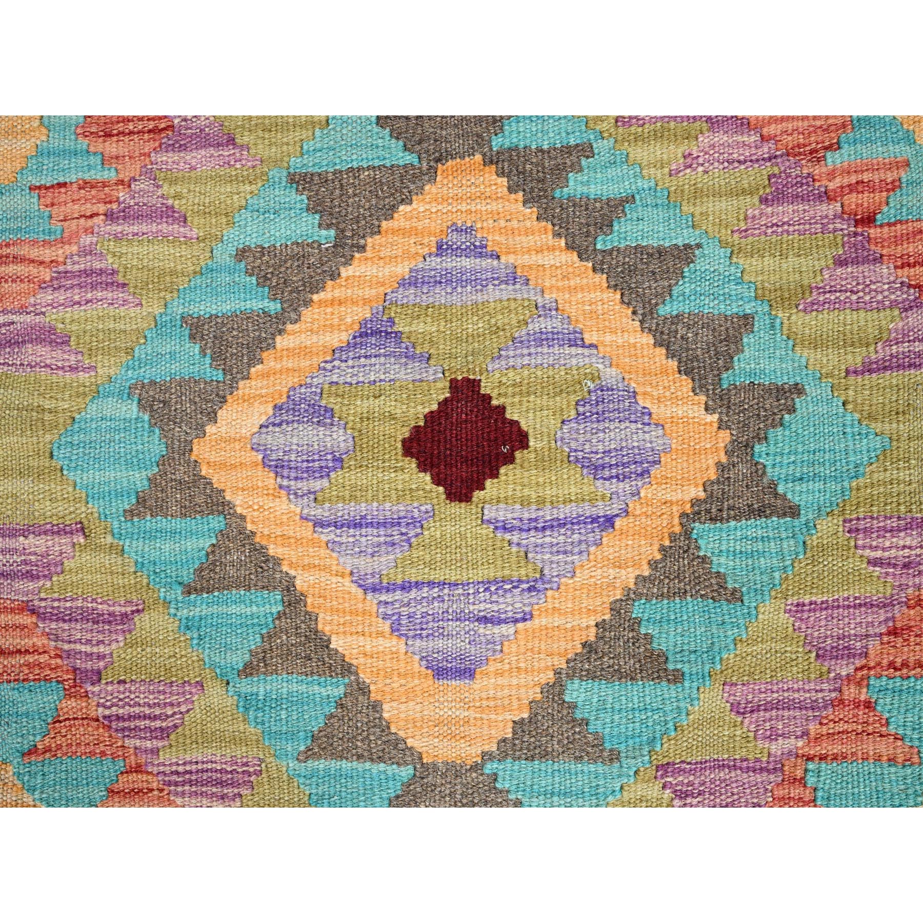 2'x3' Colorful, Reversible, Flat Weave, Hand Woven, Pure Wool, Afghan Kilim With Geometric Pattern, Natural Dyes, Oriental Rug Sh85733