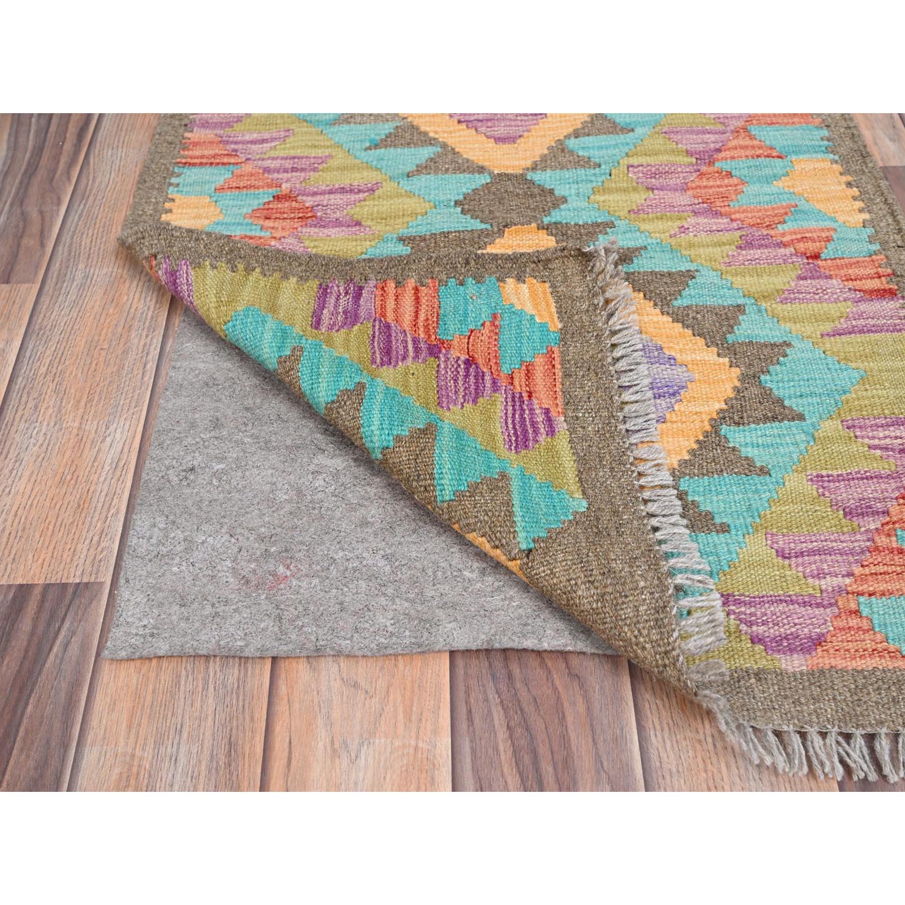 2'x3' Colorful, Reversible, Flat Weave, Hand Woven, Pure Wool, Afghan Kilim With Geometric Pattern, Natural Dyes, Oriental Rug Sh85733