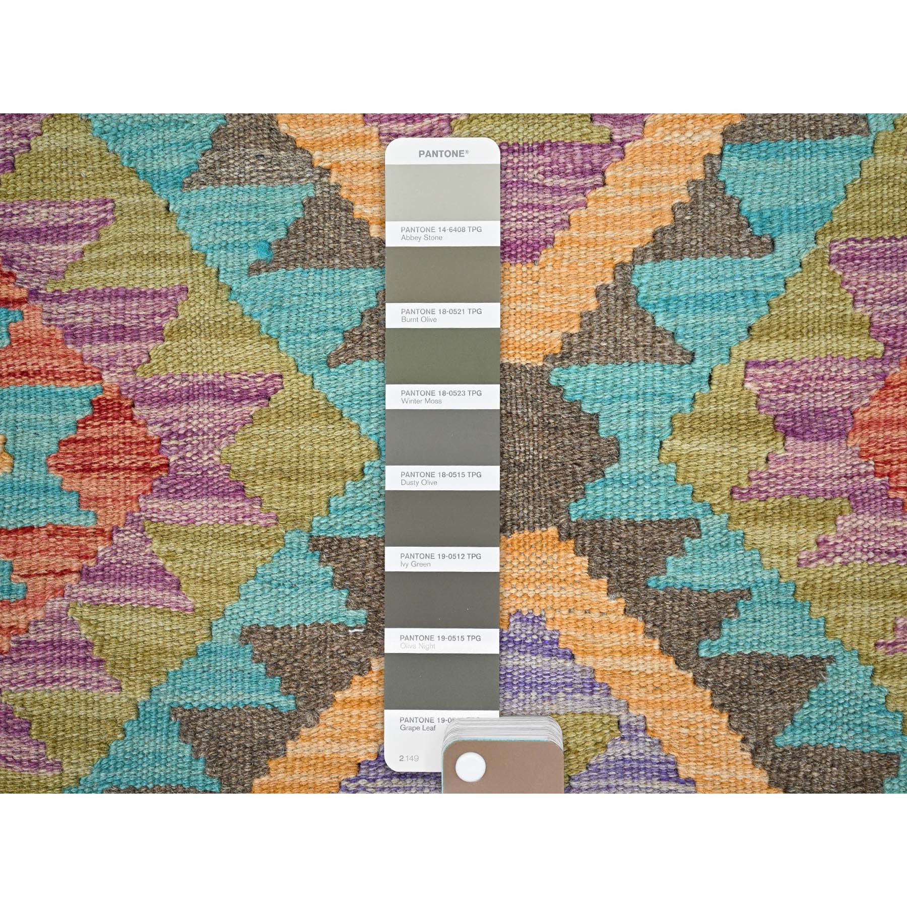 2'x3' Colorful, Reversible, Flat Weave, Hand Woven, Pure Wool, Afghan Kilim With Geometric Pattern, Natural Dyes, Oriental Rug Sh85733