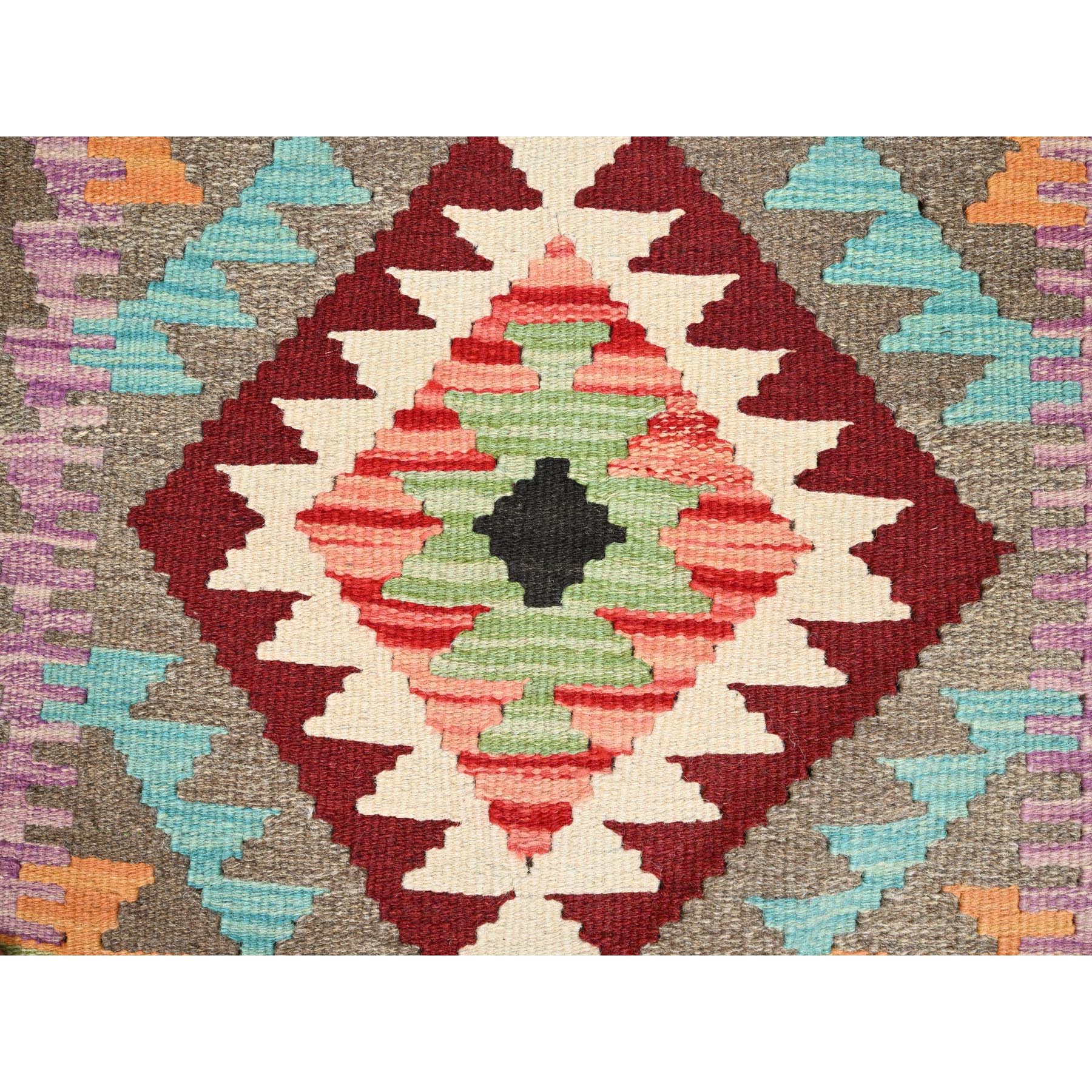 2'x3' Colorful, Hand Woven, Pure Wool, Afghan Kilim with Geometric Pattern, Vegetable Dyes, Reversible, Flat Weave, Oriental Rug Sh85738