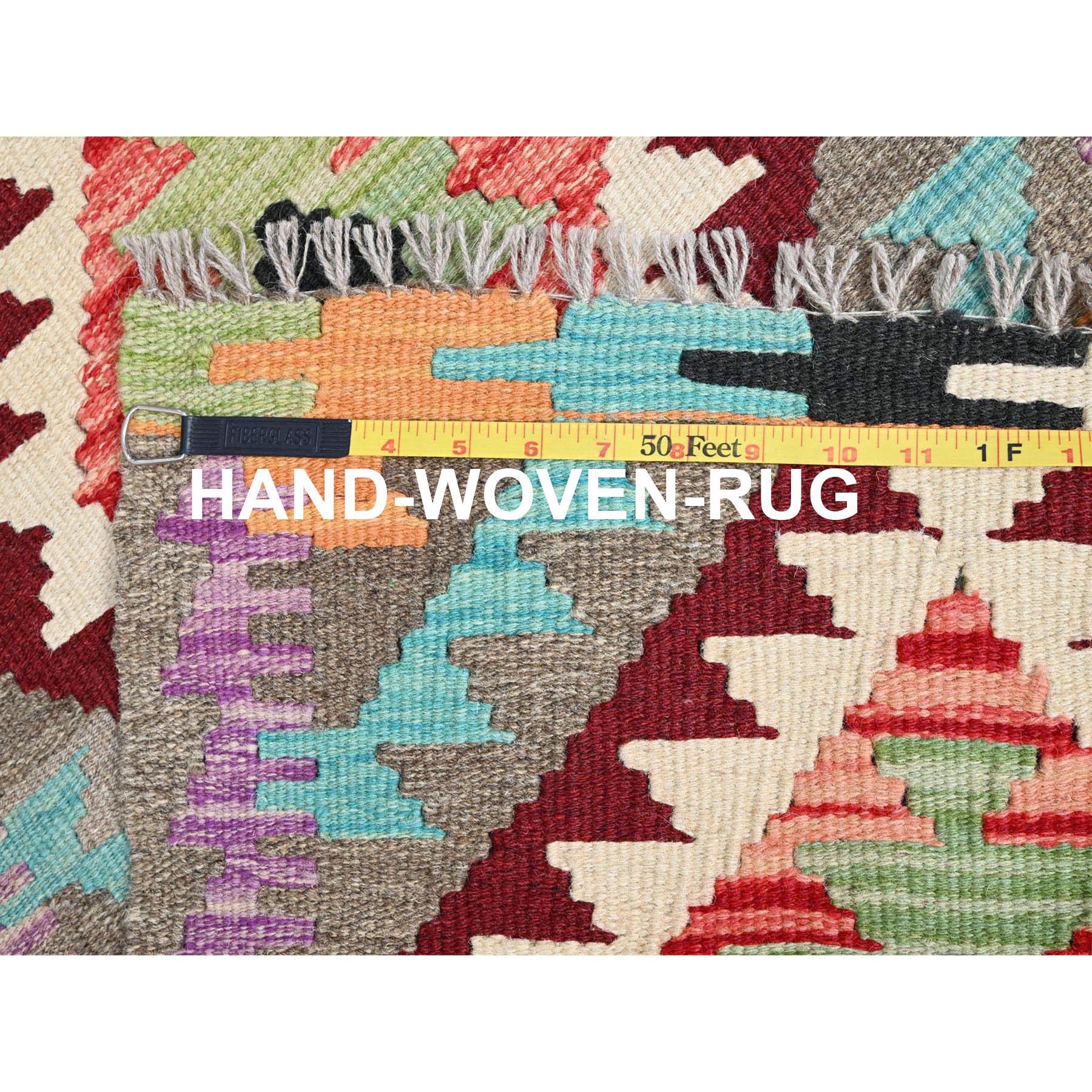 2'x3' Colorful, Hand Woven, Pure Wool, Afghan Kilim with Geometric Pattern, Vegetable Dyes, Reversible, Flat Weave, Oriental Rug Sh85738