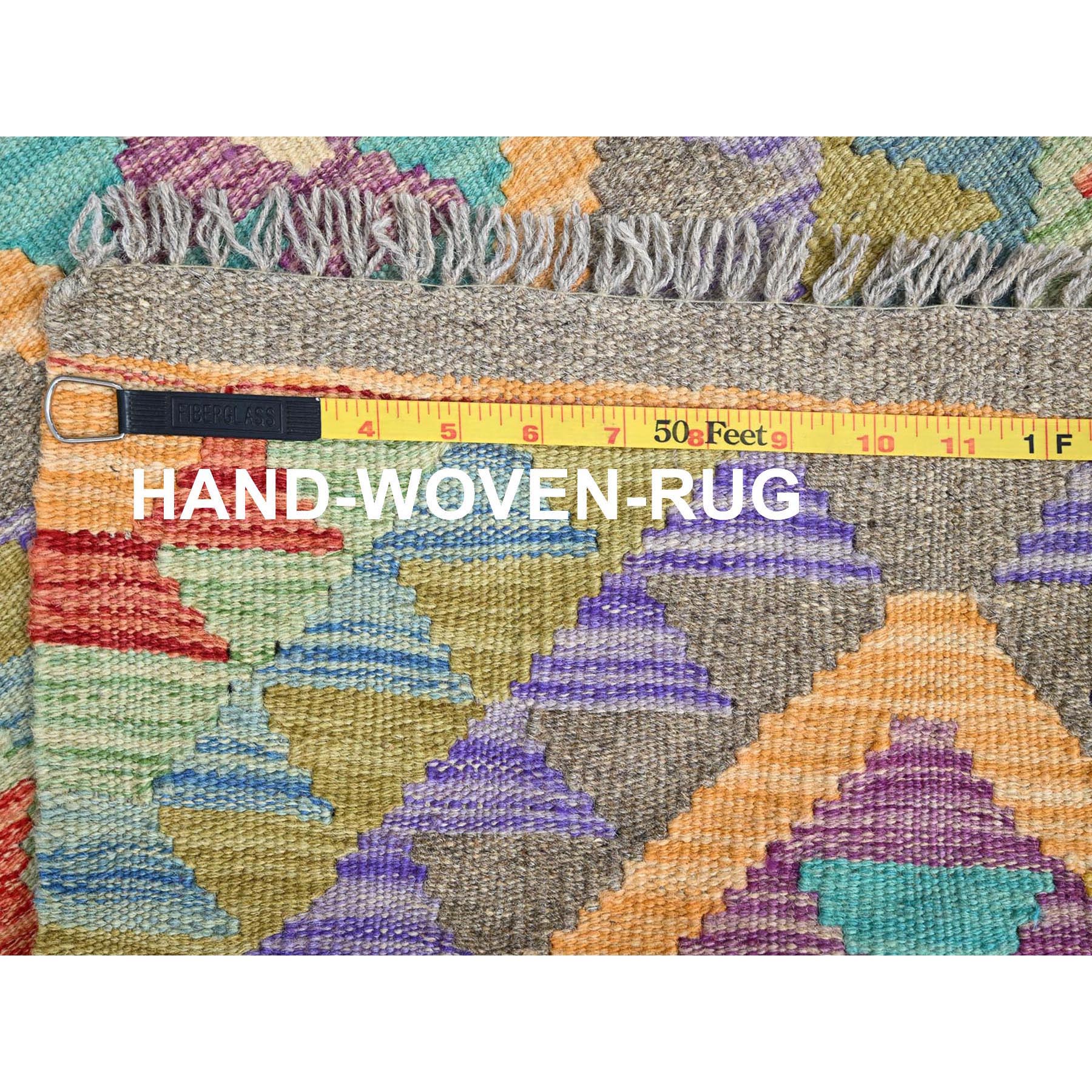 1'10"x3' Colorful, Natural Dyes, Flat Weave, Reversible, Extra Soft Wool, Afghan Kilim with Geometric Pattern, Hand Woven, Oriental Rug Sh85745