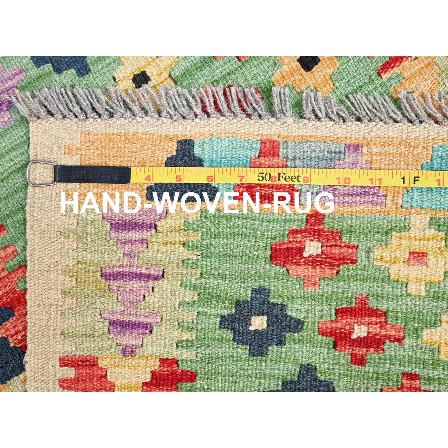 2'x3' Fern Green, Natural Dyes, Soft Wool, Reversible, Flat Weave, Afghan Kilim with Geometric Pattern, Hand Woven, Oriental Rug Sh85749