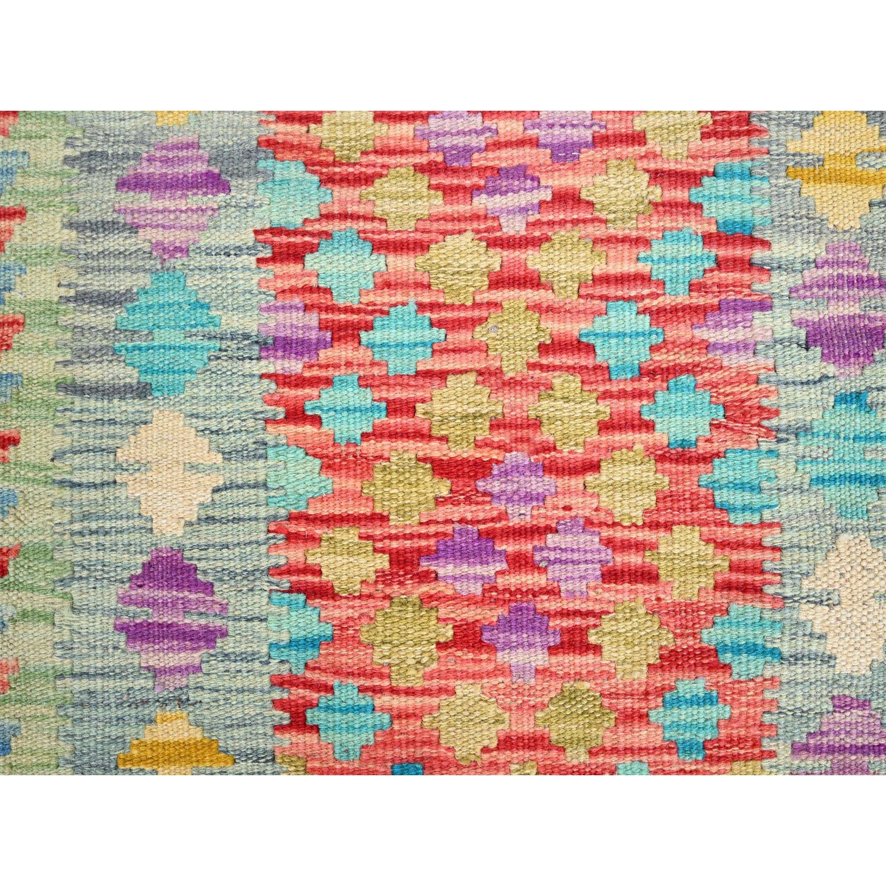 2'x2'10" Candy Red, Vegetable Dyes, Flat Weave, Reversible, Afghan Kilim with Geometric Pattern, Natural Wool, Hand Woven, Oriental Rug Sh85752