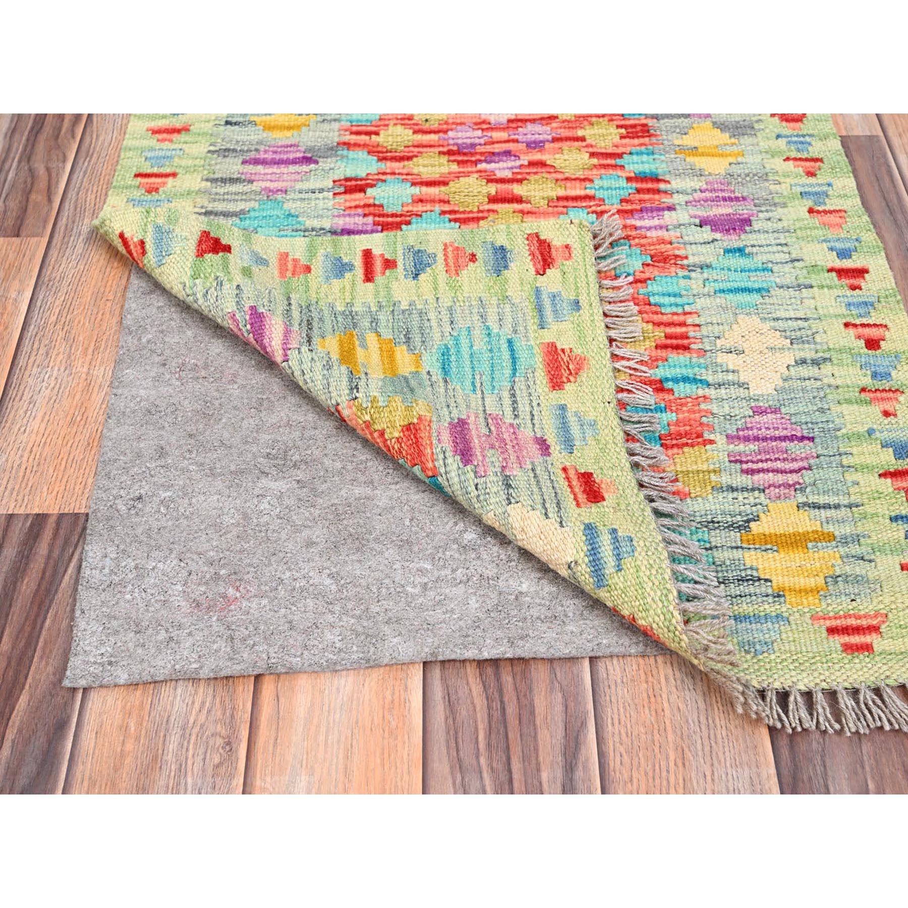 2'x2'10" Candy Red, Vegetable Dyes, Flat Weave, Reversible, Afghan Kilim with Geometric Pattern, Natural Wool, Hand Woven, Oriental Rug Sh85752