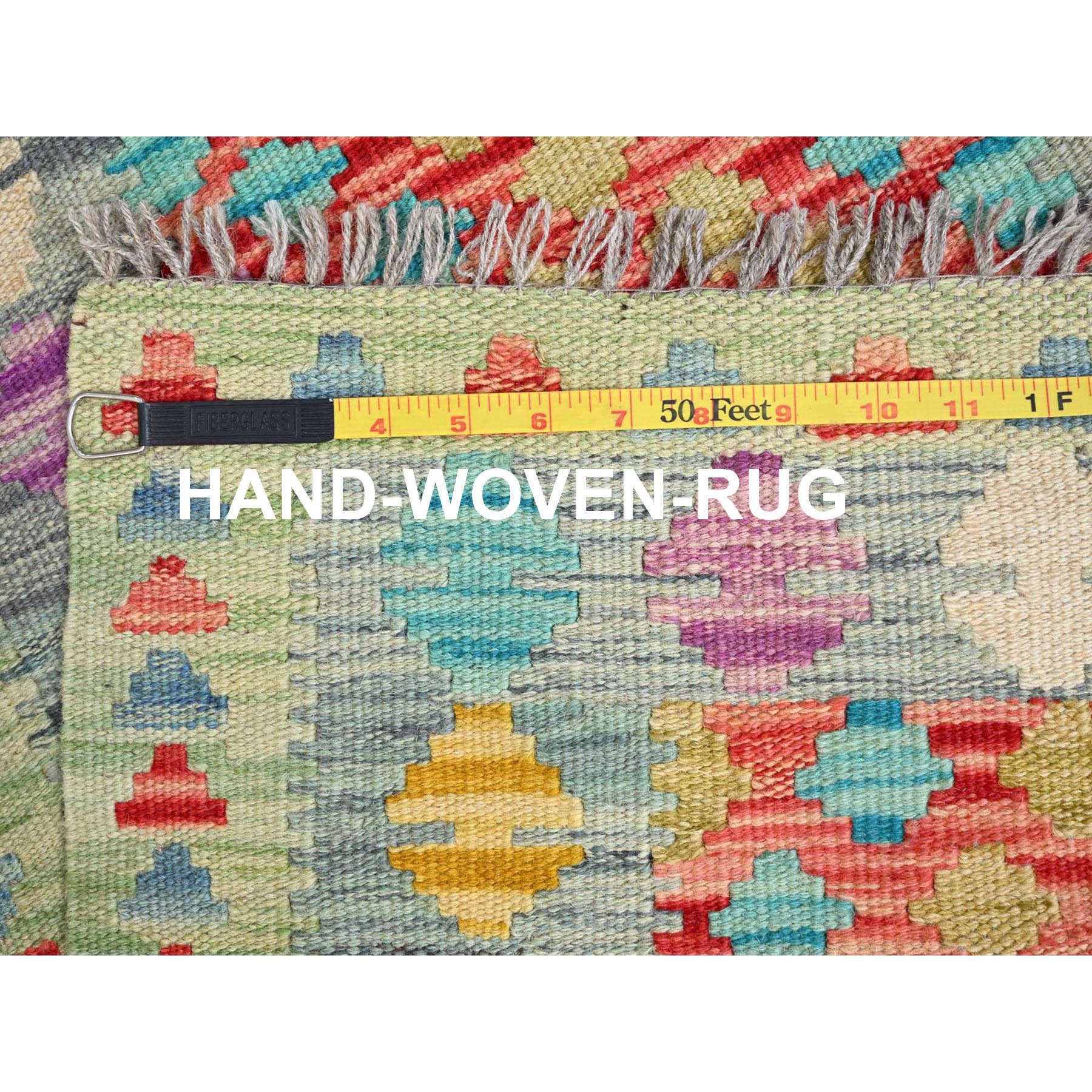 2'x2'10" Candy Red, Vegetable Dyes, Flat Weave, Reversible, Afghan Kilim with Geometric Pattern, Natural Wool, Hand Woven, Oriental Rug Sh85752