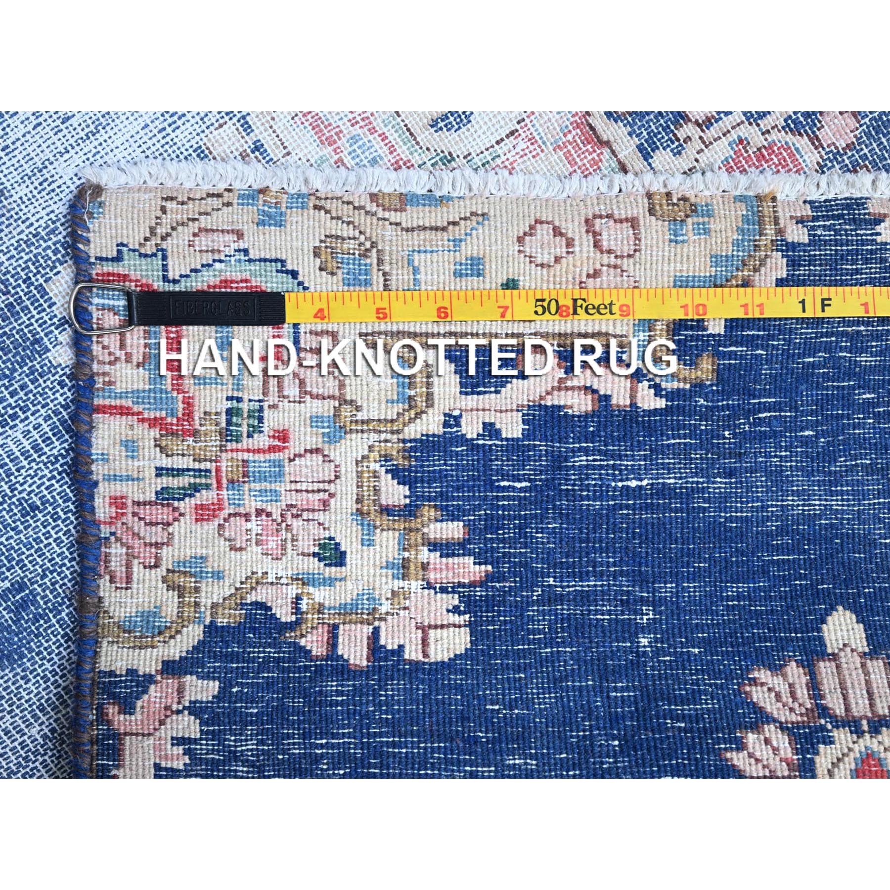 2'1"x12' Steel Blue, Hand Knotted, Vintage Persian Kerman, Erased Design, Worn Down, Pure Wool, Cleaned with Sides and Edges Professionally Secured, Runner Oriental Rug Sh85778