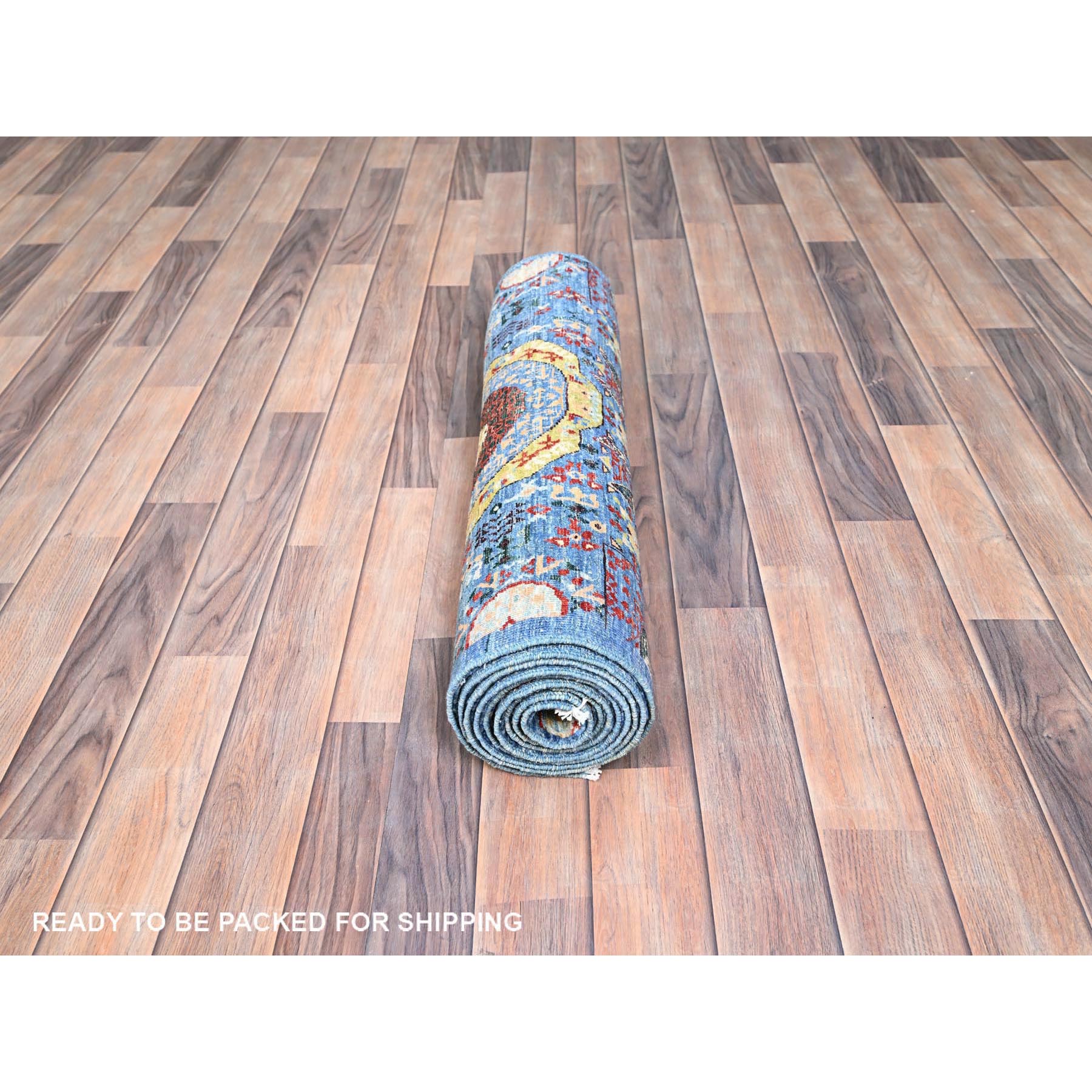 2'8"x9'10" Cobalt Blue, Hand Knotted, Vegetable Dyes, Natural Wool, 14th Century Mamluk Dynasty Pattern, 200 KPSI, Runner Oriental Rug Sh85851