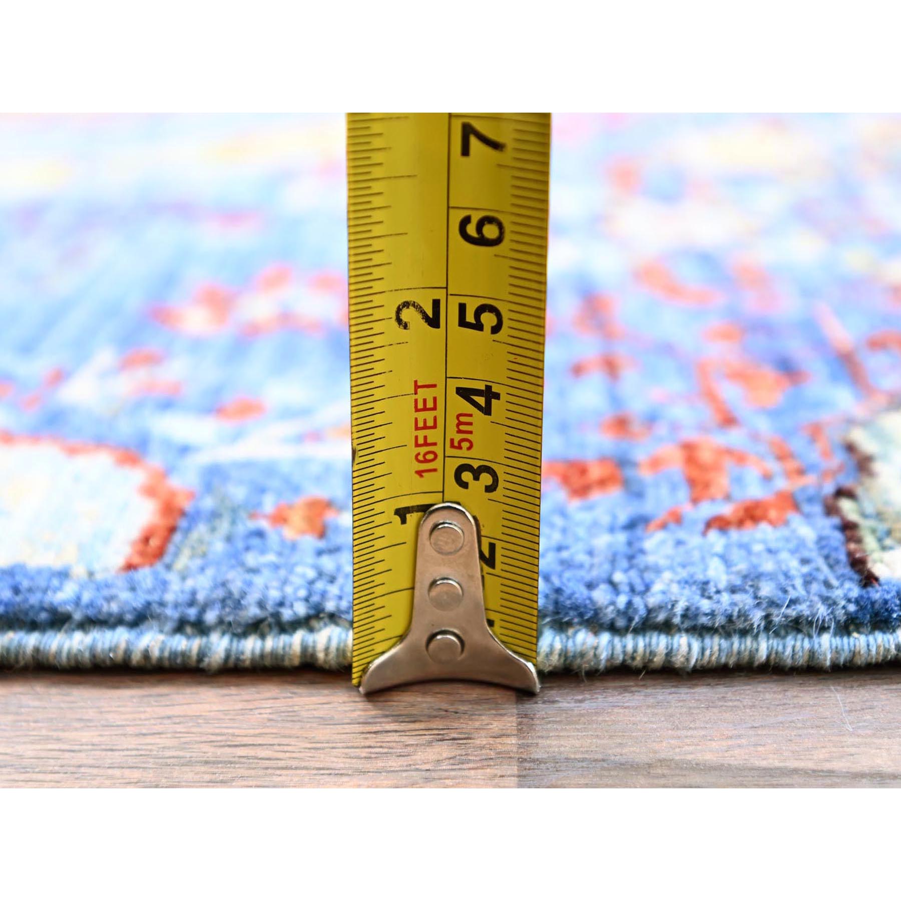 2'8"x9'10" Cobalt Blue, Hand Knotted, Vegetable Dyes, Natural Wool, 14th Century Mamluk Dynasty Pattern, 200 KPSI, Runner Oriental Rug Sh85851