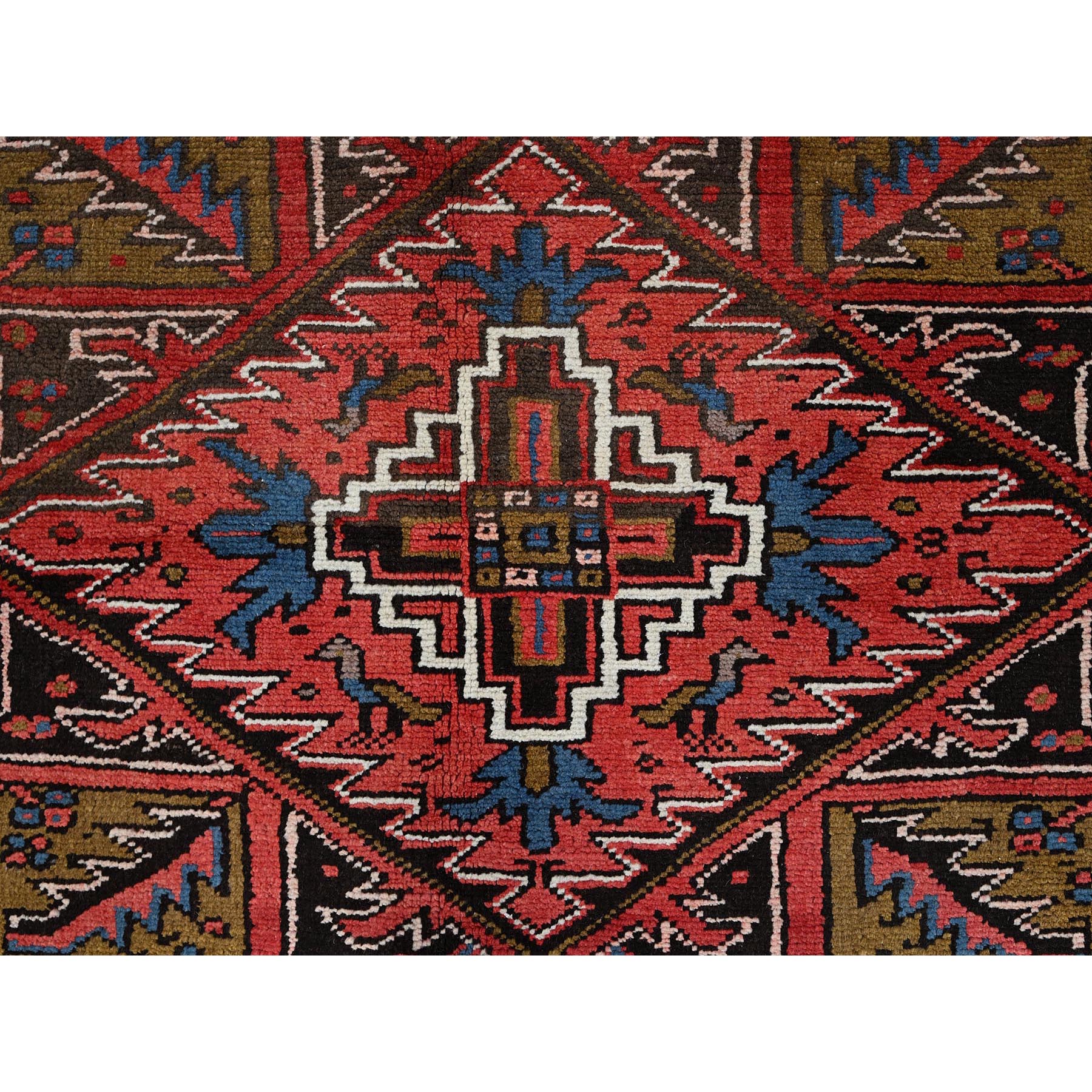 7'6"x10'7" Burnt Peanut Red With Ivory Color Corners, Good Condition, Sides and Ends Professionally Secured, Cleaned, Pure Wool, Vintage Persian Heriz, Geometric Center Medallion, Hand Knotted, Oriental Rug Sh85888