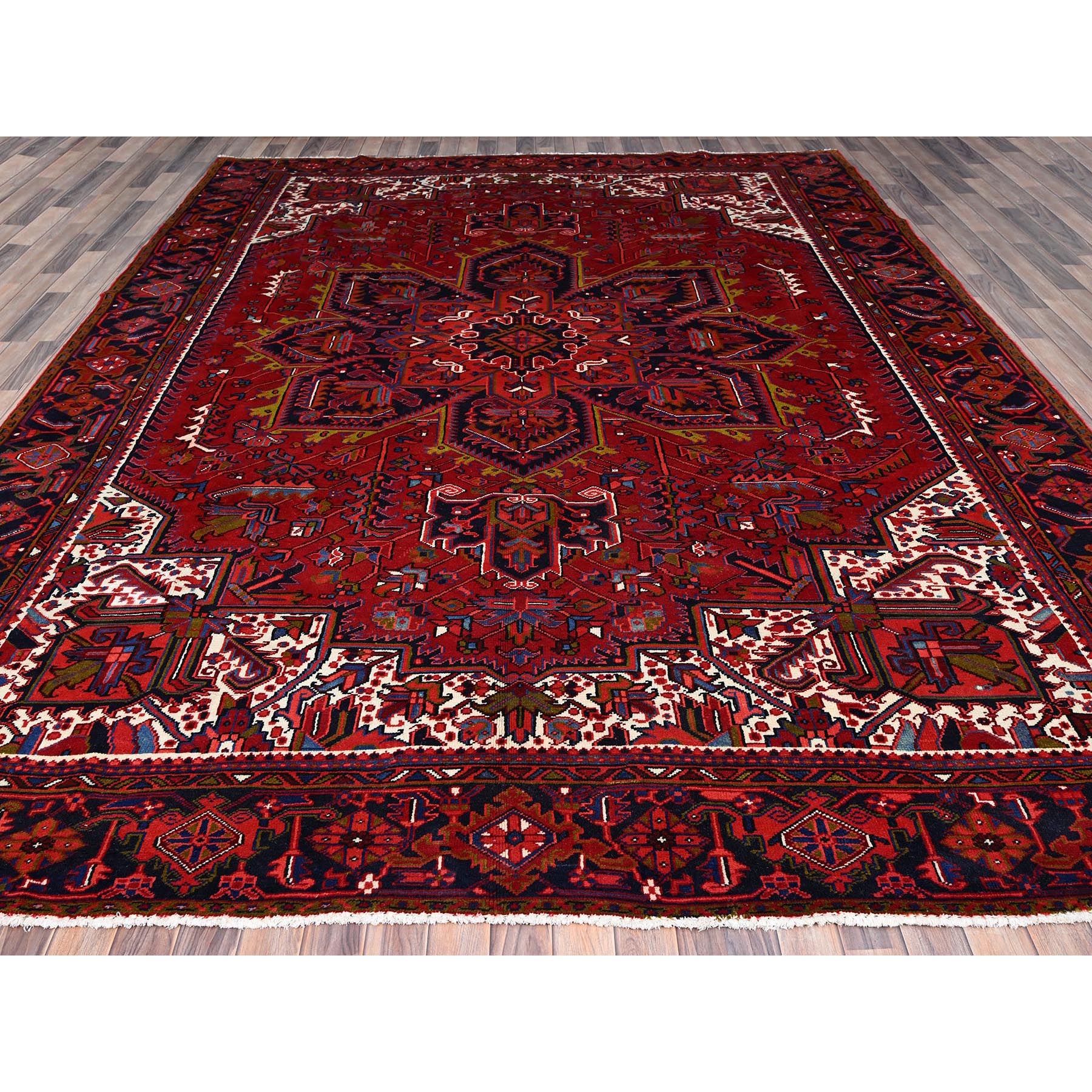 10'x12'9" Goji Berry Red, Hand Knotted 100% Wool, Semi Antique Persian Heriz Tribal Ambience, Good Condition, Oriental Rug Sh85889