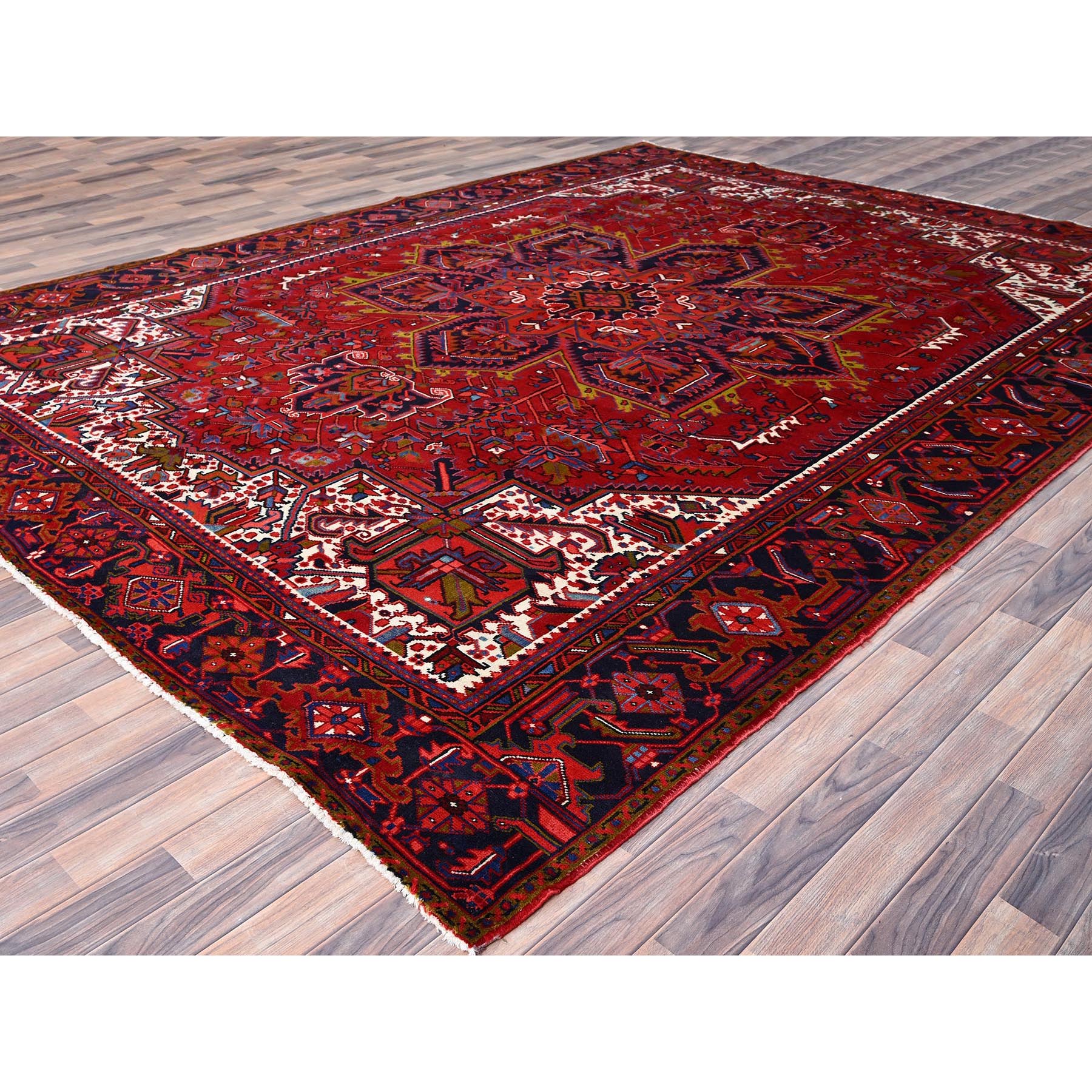 10'x12'9" Goji Berry Red, Hand Knotted 100% Wool, Semi Antique Persian Heriz Tribal Ambience, Good Condition, Oriental Rug Sh85889