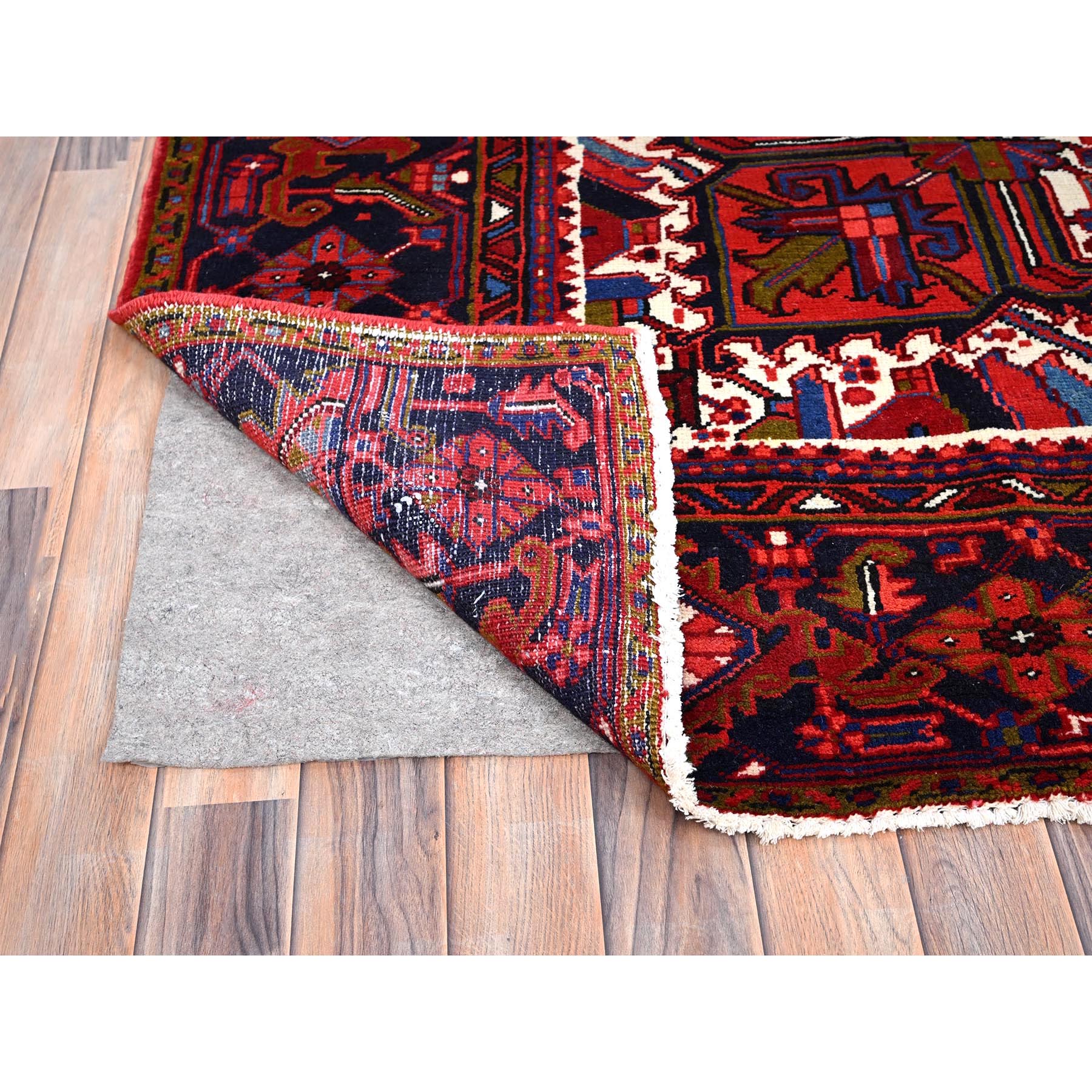 10'x12'9" Goji Berry Red, Hand Knotted 100% Wool, Semi Antique Persian Heriz Tribal Ambience, Good Condition, Oriental Rug Sh85889