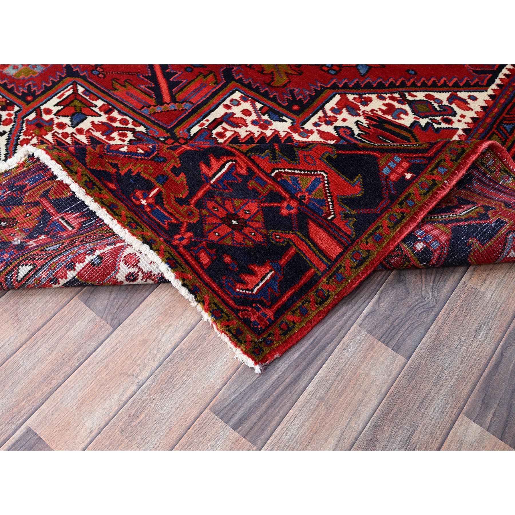 10'x12'9" Goji Berry Red, Hand Knotted 100% Wool, Semi Antique Persian Heriz Tribal Ambience, Good Condition, Oriental Rug Sh85889