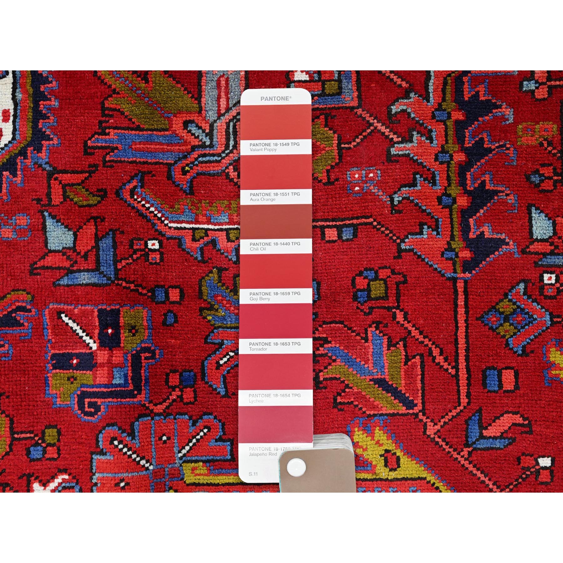 10'x12'9" Goji Berry Red, Hand Knotted 100% Wool, Semi Antique Persian Heriz Tribal Ambience, Good Condition, Oriental Rug Sh85889
