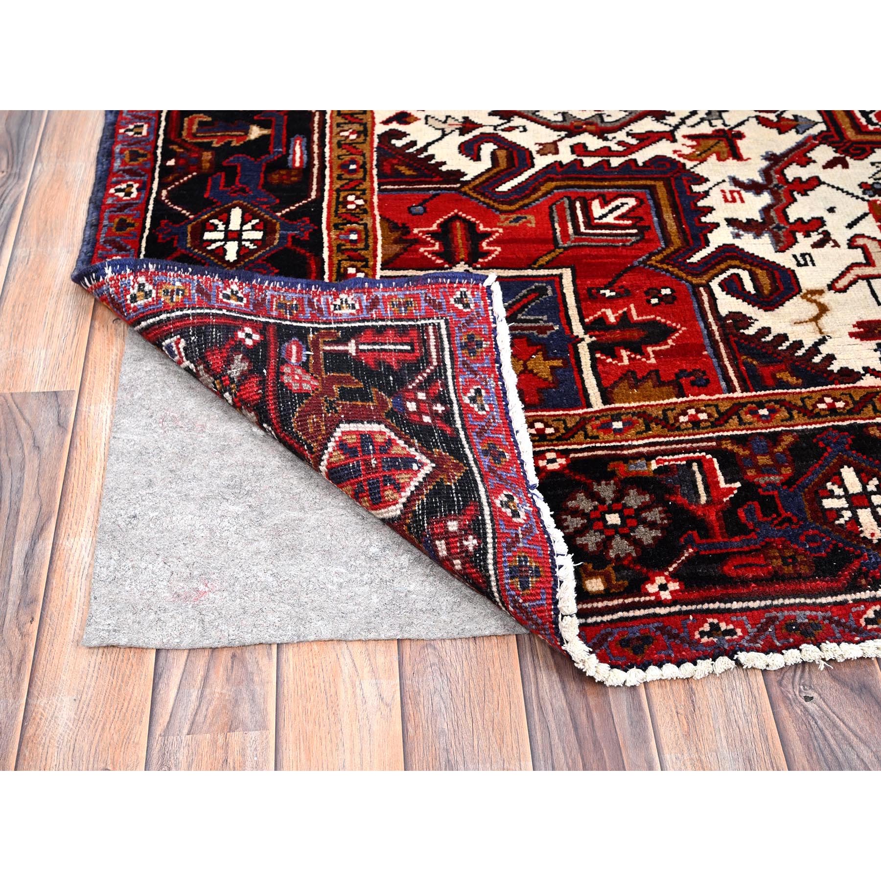 8'x11'3" Venetian Red, Good Condition, Hand Knotted Sides and Ends Professionally Secured, Cleaned, Semi Antique Evenly Worn Wool Persian Heriz with Tribal Ambience, Oriental Rug Sh85893